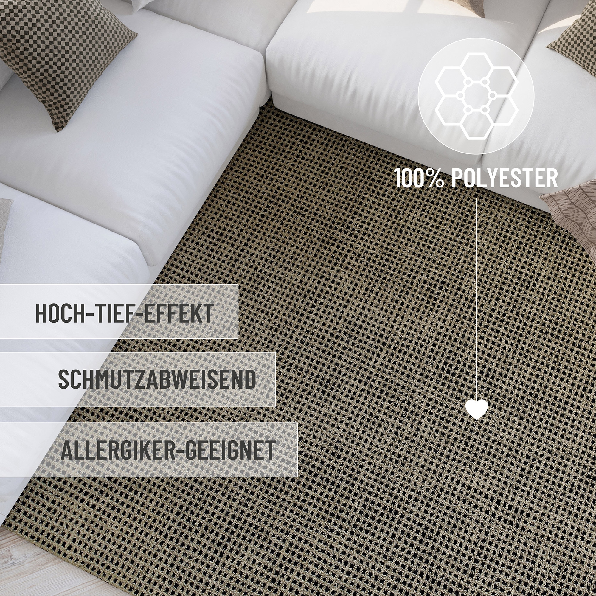 Wecon home Teppich »Hamptons TWENTYNINE«, rund, 10 mm Höhe, Kurzflor, Wohnzimmer, Schlafzimmer, elegant, robust, Karo-Muster