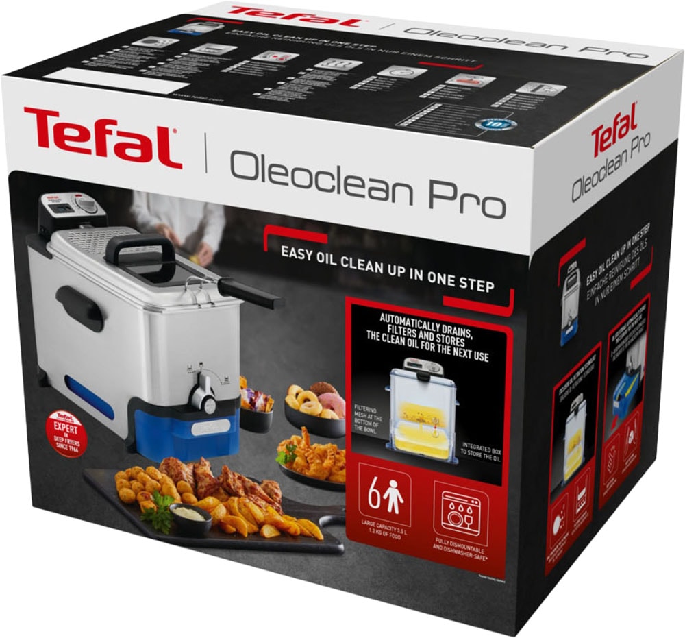 Tefal Kaltzonenfritteuse »Oleoclean Pro Inox & Design« 2300 W automatische Öl/Fett Filterung, Timer, Thermostat, 3,5l Öl, FR8040