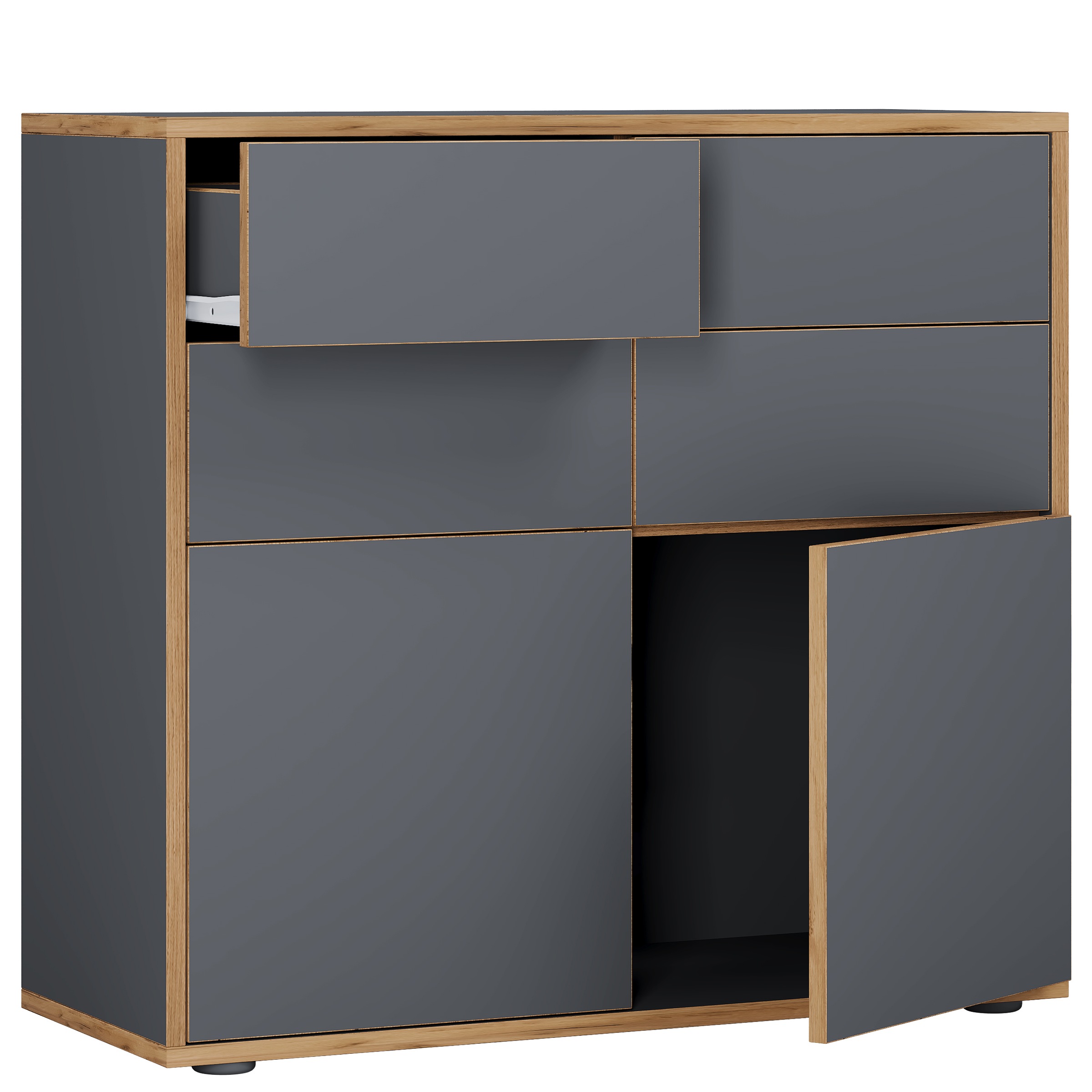 VCM Kommode »VCM Holz Kommode | Sideboard mit Drehtüren und Schubladen | Büromöbel | Maße ca H. 74 x B. 100 x T. 32cm - Salia«, (VCM Salia)
