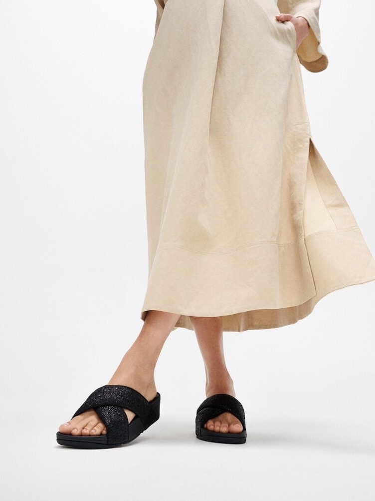 Fitflop Pantolette »LULU CRINKLED SHIMMER«  Slides, Badeschuh, Abendmode mit Glitter