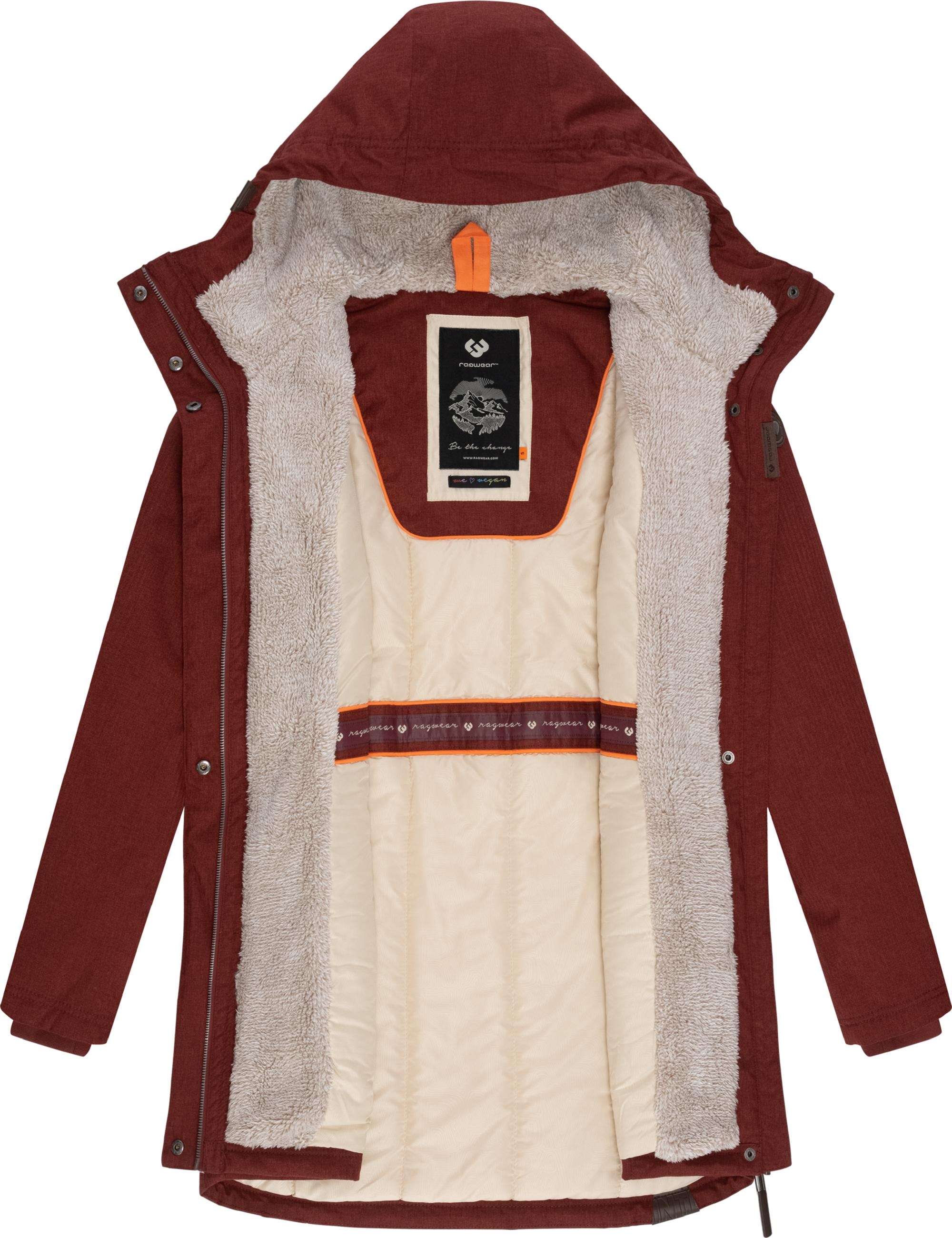Ragwear Wintermantel »Wintermantel Elsie Melange«, Wasserdichter Winterparka mit Kapuze und Teddyfleece