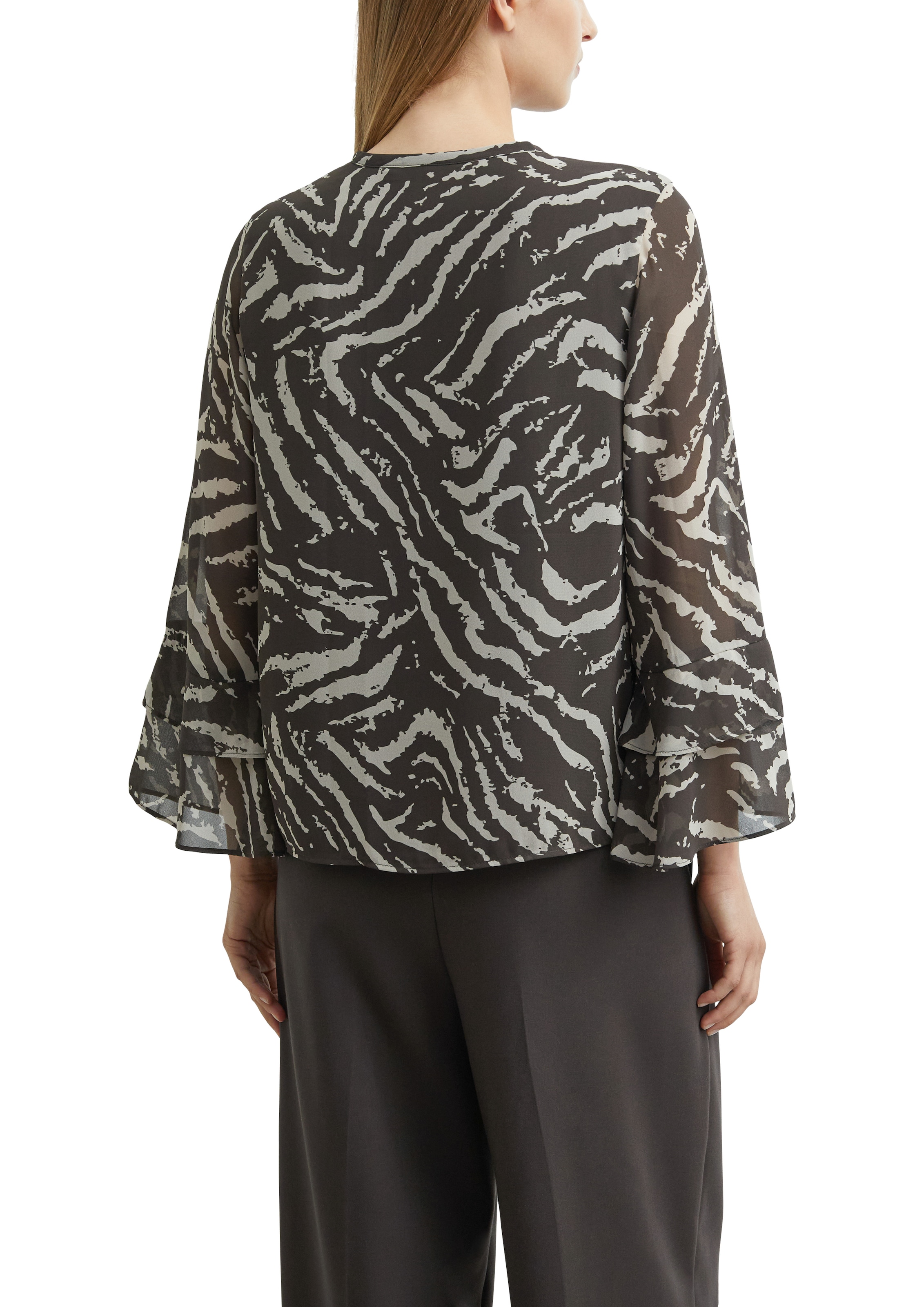 Comma Chiffonbluse mit grafischem Print und Volants / 3/4-Arm