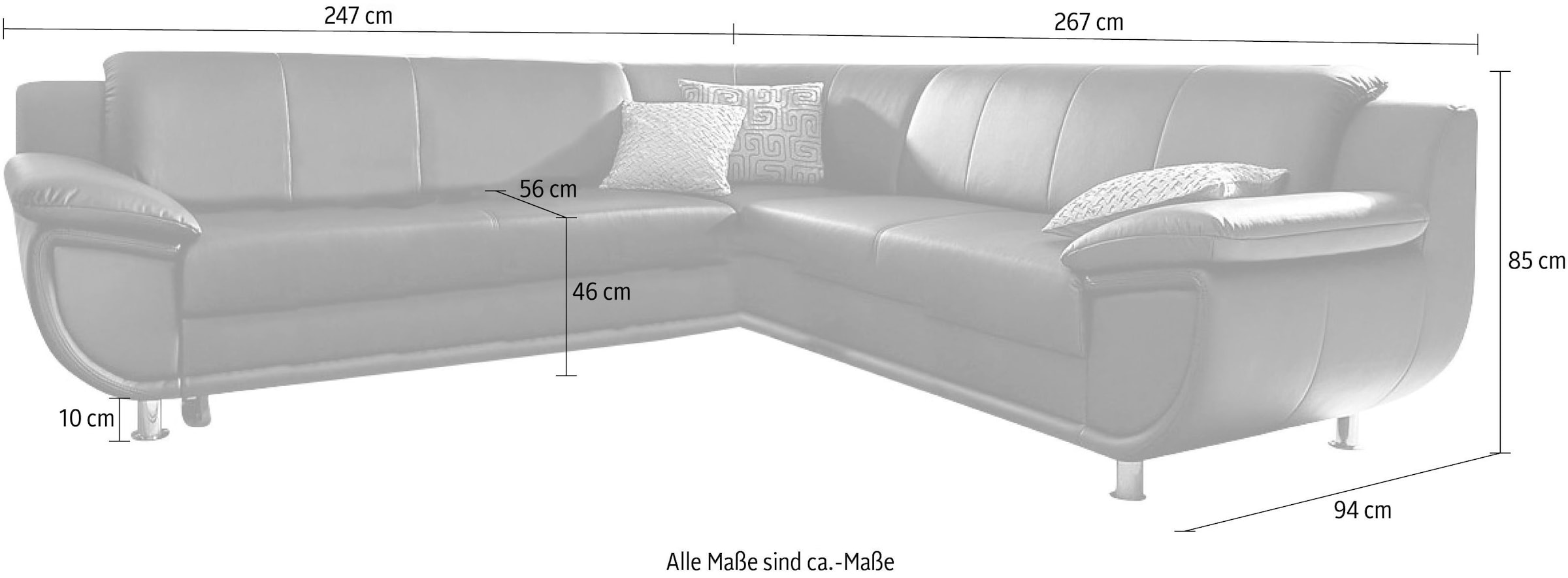 TRENDMANUFAKTUR Ecksofa »Rondo wahlweise mit Schlaffunktion, 267x247 cm (BxT), breite Armlehnen«, L-Form, wahlweise mit Federkern bestellbar, Füße chromfarben