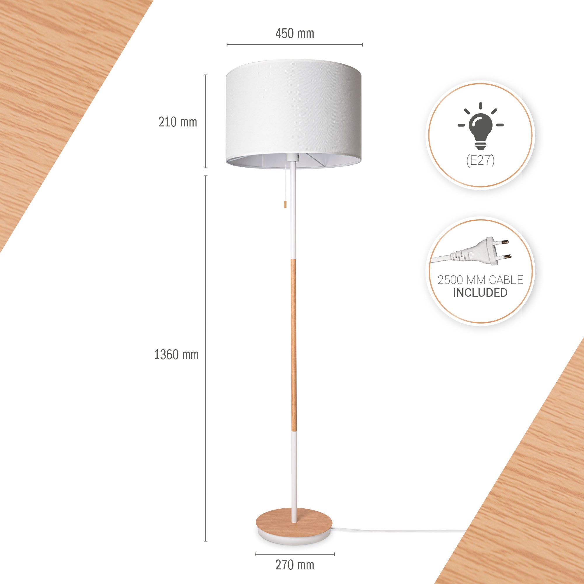 Paco Home Stehlampe »EK CA UNI COLOR« E27 Stoffschirm Wohnzimmer Skandi Standleuchte E27 Einfarbig Stofflampe