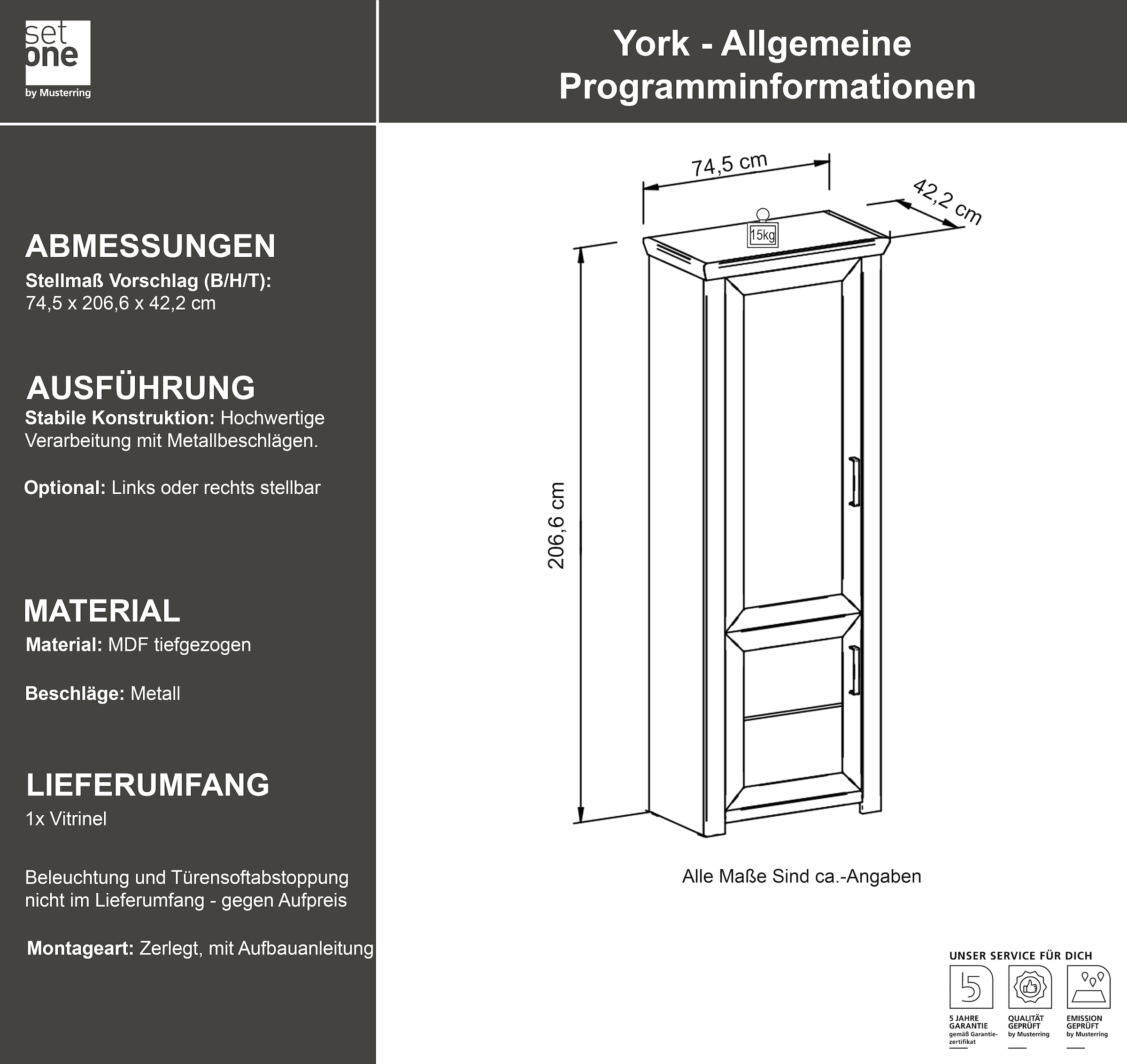 set one by Musterring Drehtürenschrank »York«, Typ 03, in 3 Farbvarianten, mit Bügelgriff in silber, B 75 x H 207 cm
