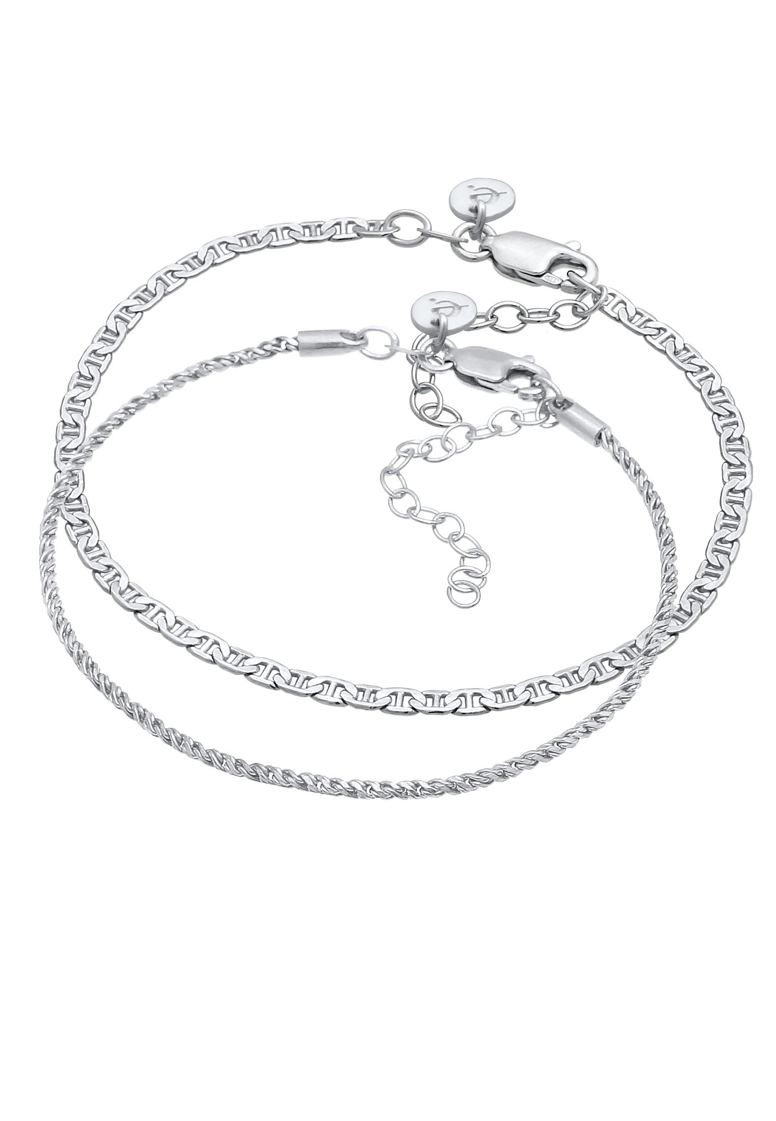 Elli Premium Armketten Set »Armband Stäbchenpanzer Kordel Basic 2er Set 925 Silber«