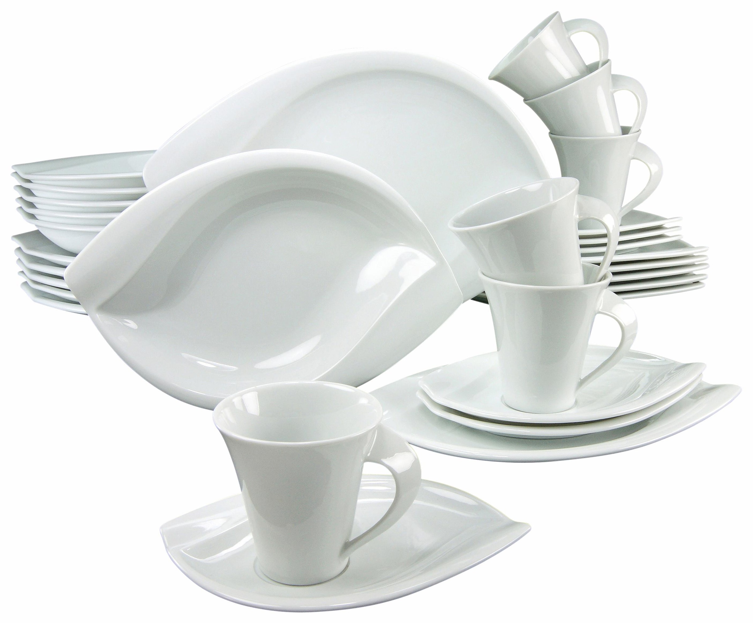 CreaTable Kombiservice »Geschirr-Set und im Kaffeeservice 30 XXL Teile, extravagantes Form, mit 6 Jahren 30 weiß, Personen), 6 tlg., für Tafelservice Garantie 3 Personen (Set, Service, für ACACIA«, Set