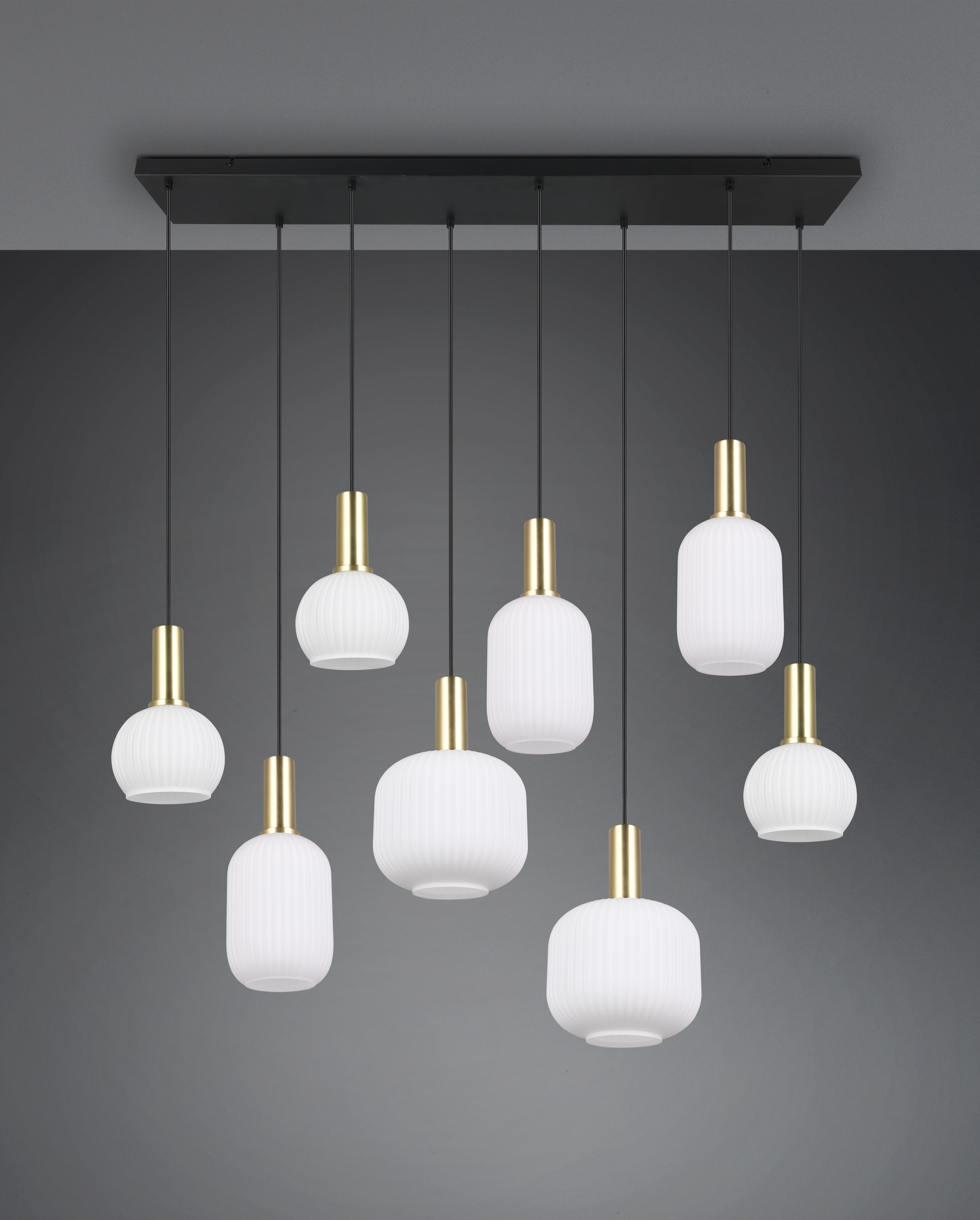 TRIO Leuchten Pendelleuchte »DIVA, E27 Hängelampe 8-flammig mit Glasschirm, exkl 8xE27 max 10W« E27 1 Stk. warmweiß - kaltweiß höhenverstellbar bis max 150cm Hängeleuchte 120x32 cm Wohnzimmer Küche