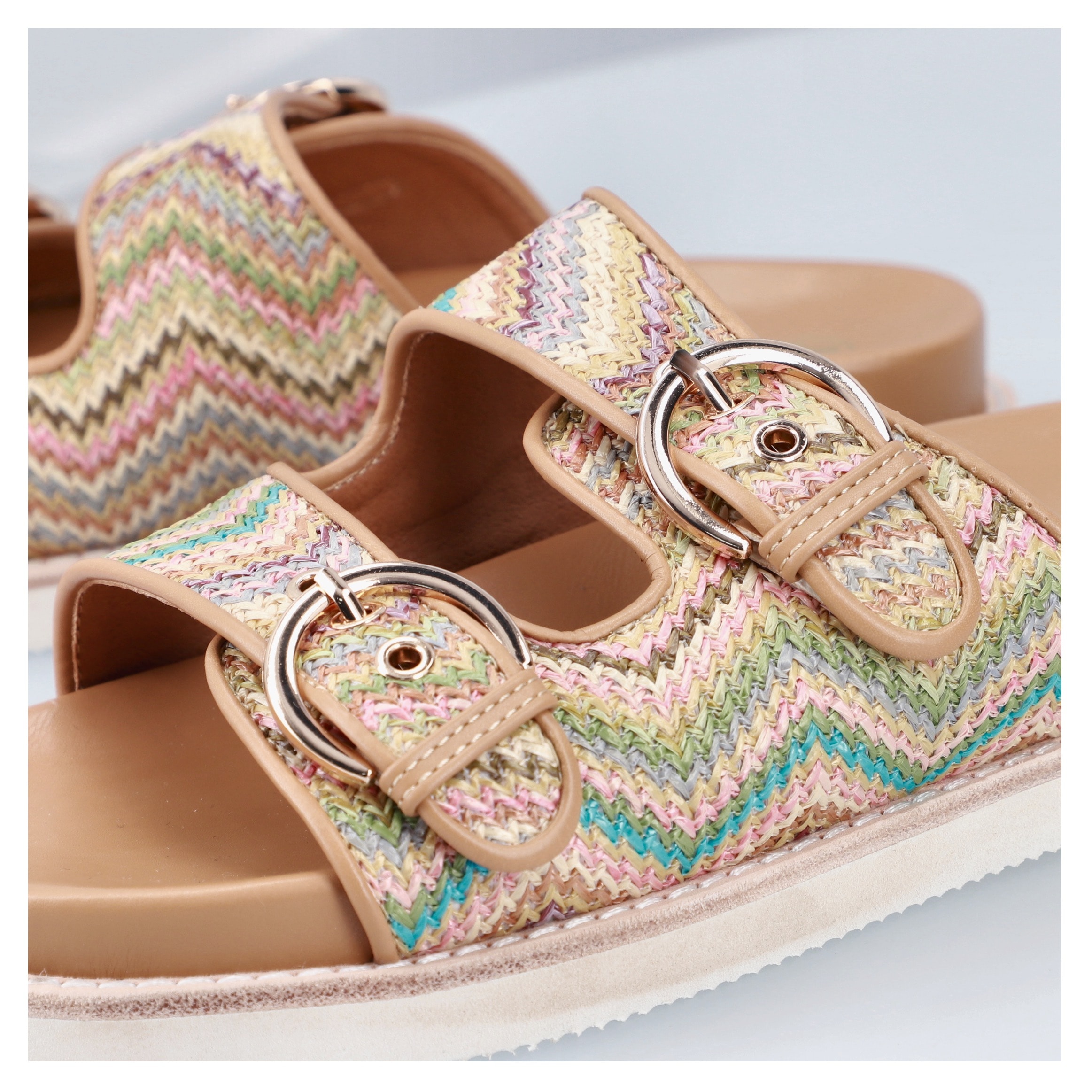 Rieker Pantolette, Sommerschuh, Strandschuh, Urlaubsschuh, Schlappen in Flecht-Optik