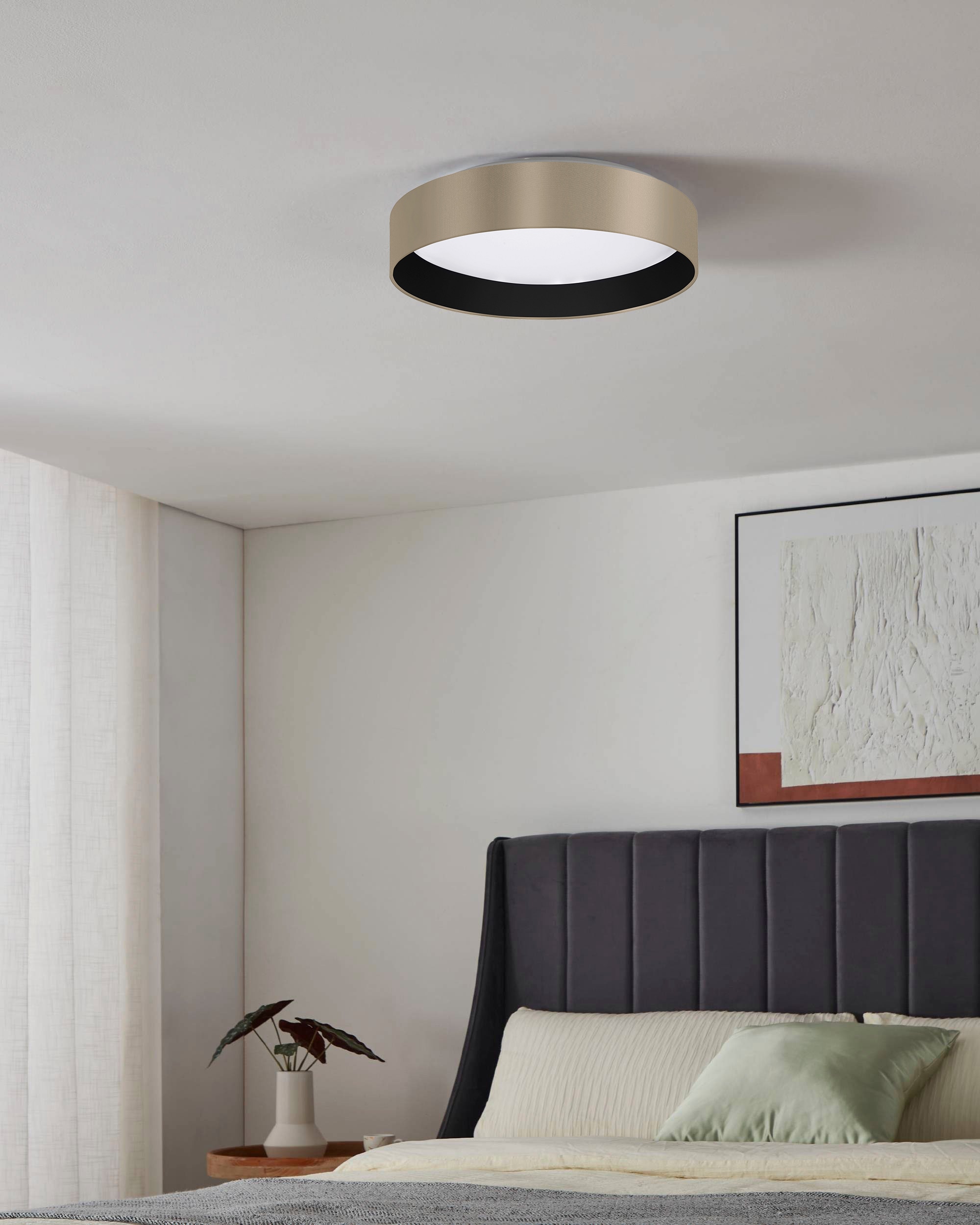 Leonique LED Deckenleuchte »Juria«, 1 flammig, Leuchtmittel LED-Modul | LED fest integriert, Deckenlampe Ø38 x H9 cm mit Textil-/Stoffschirm, CCT, Fernbedienung