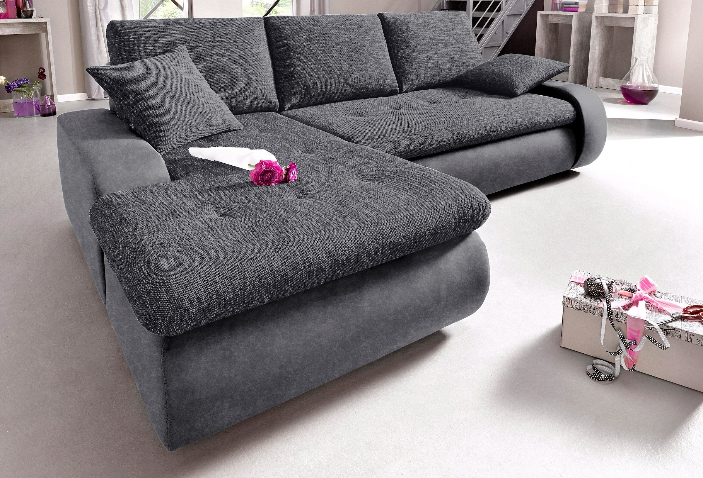 TRENDMANUFAKTUR Ecksofa »Indie, modern und bequem, Materialmix, L-Form«, wahlweise XL oder XXL
