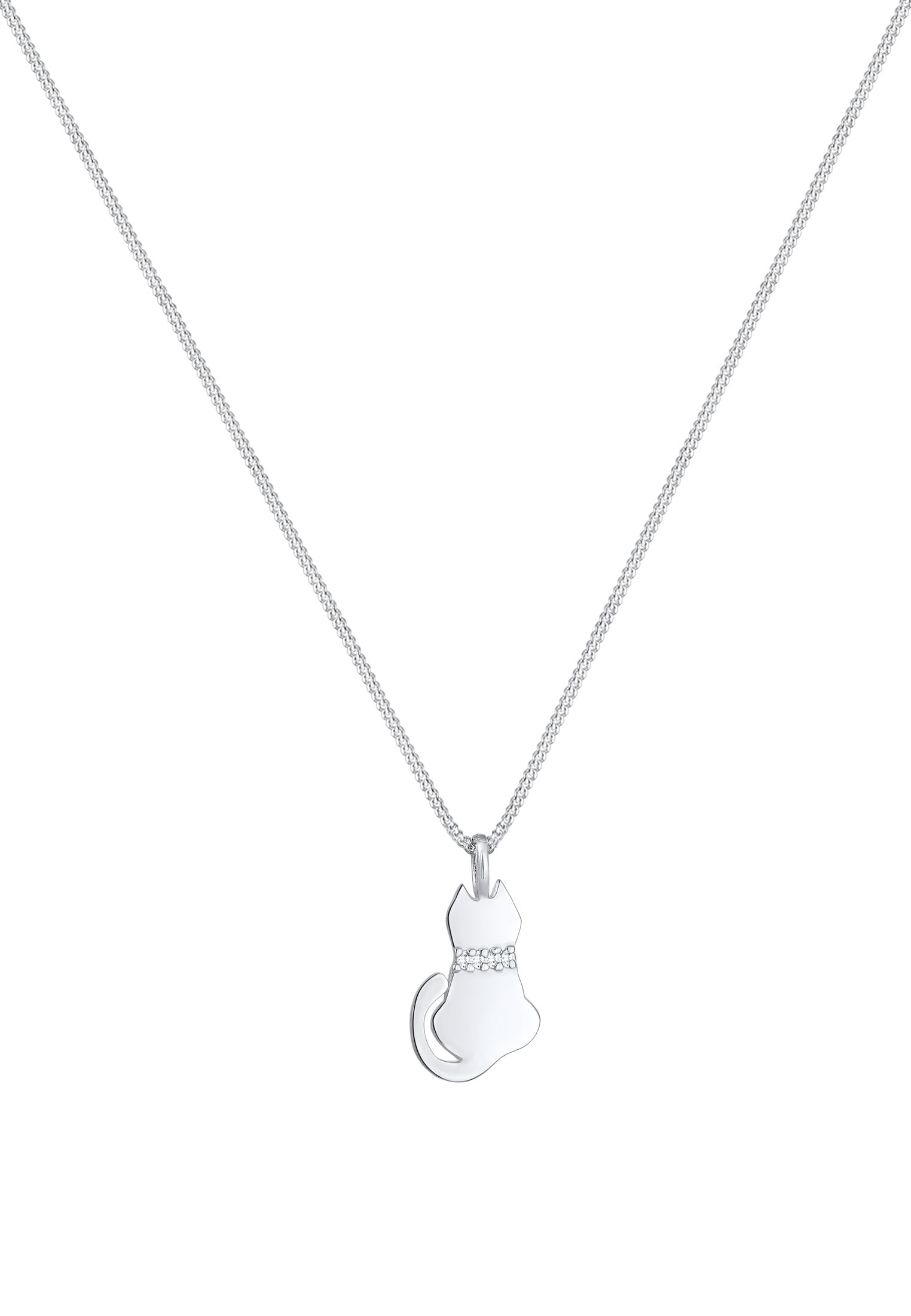 Nenalina Silberkette »Halskette Katze Anhänger Zirkonia Kristalle 925er Silber«