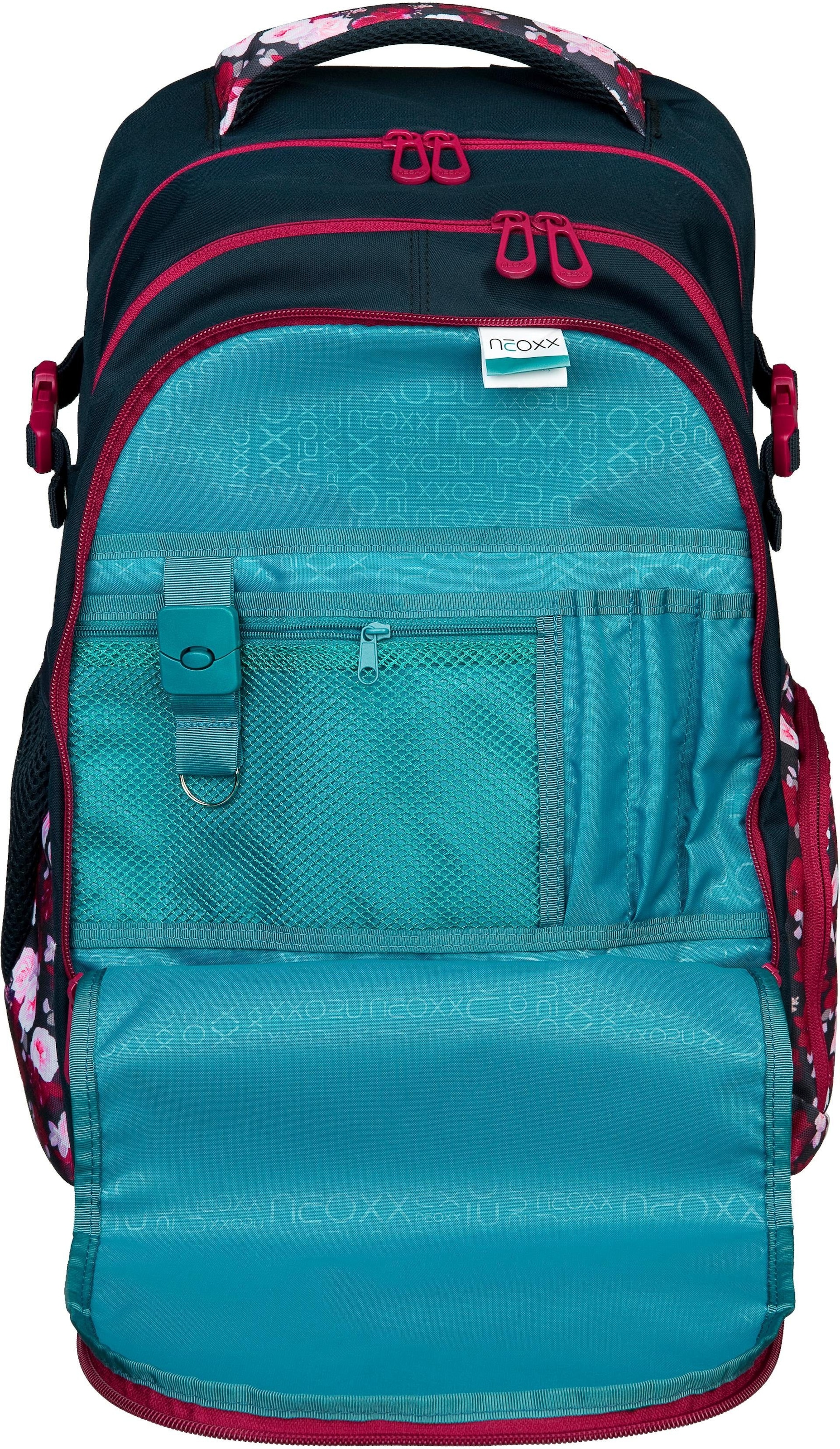 neoxx Schulrucksack »Active, PET-Flaschen reflektierende Details, recycelten ♕ aus My Blooms«, Heart bei