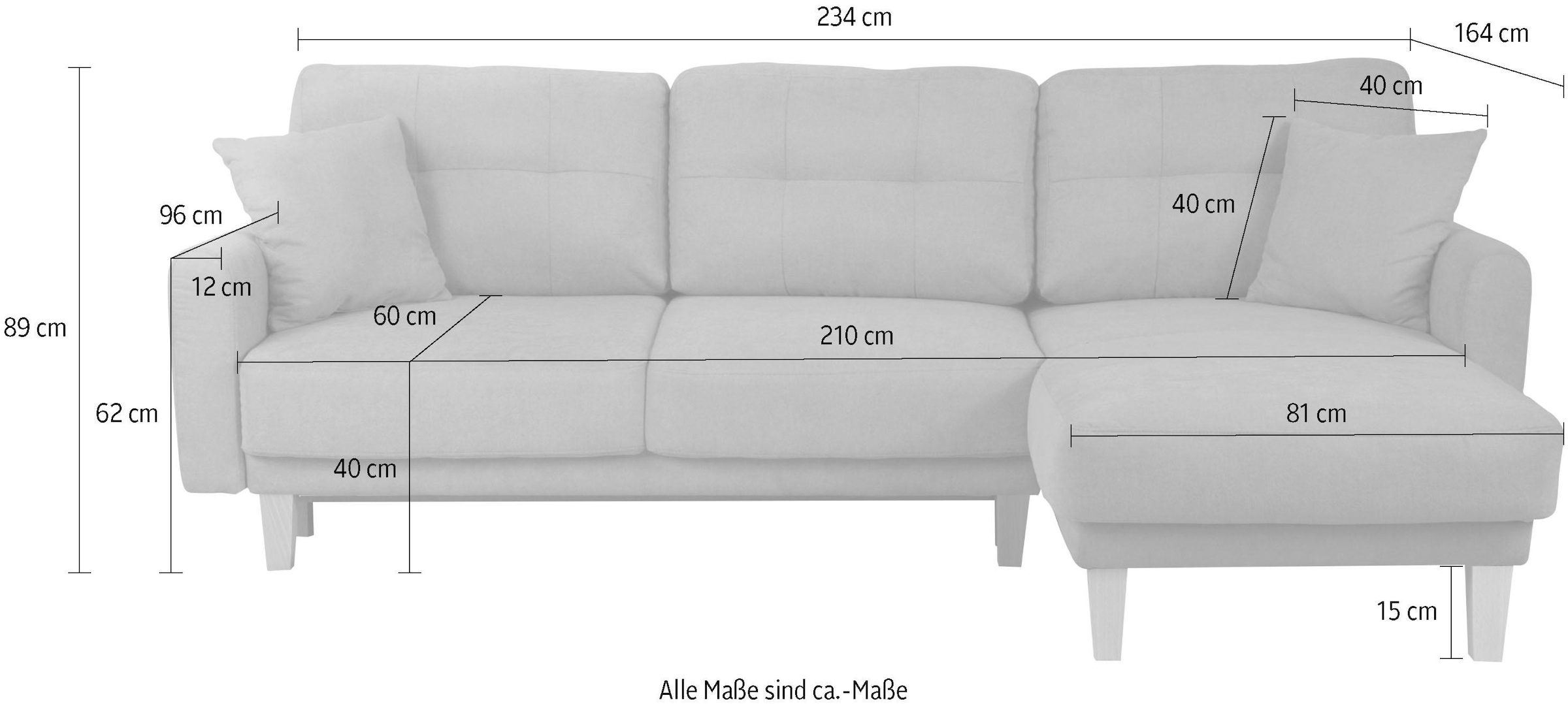Home affaire Ecksofa »TRIPLO optionale Schlafsofa mit Bettkasten, Maße B/T/H: 234/164/89 cm«, L-Form wahlweise mit Bettfunktion - Liegefläche 132x210 cm