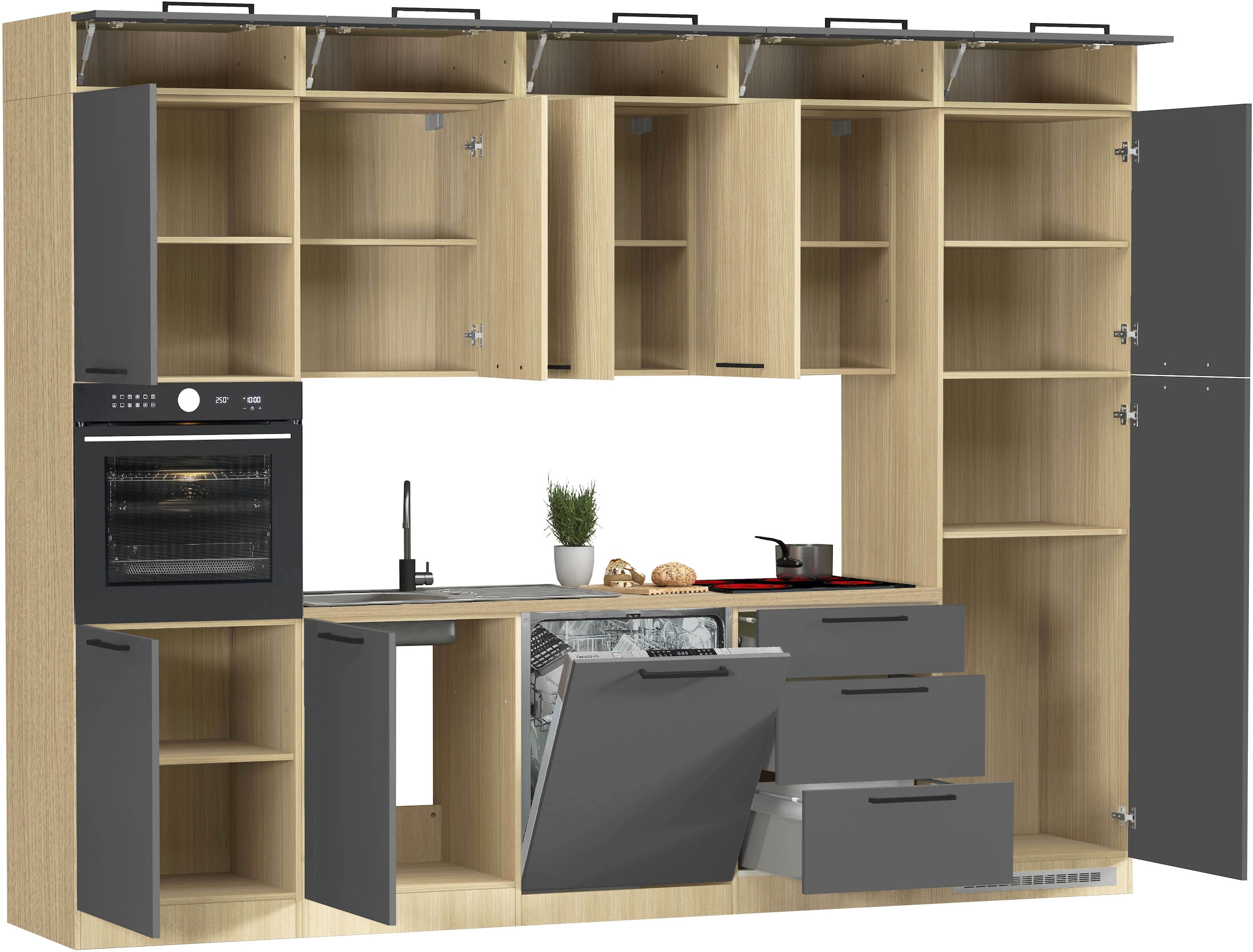 KOCHSTATION Küchenzeile »Luna, Einbauküche, Zeilenküche, mit Soft-Close Funktion, Made in Italy« Breite 300 cm ohne E-Geräte, mit Spüle+Siphon und Aufsatz