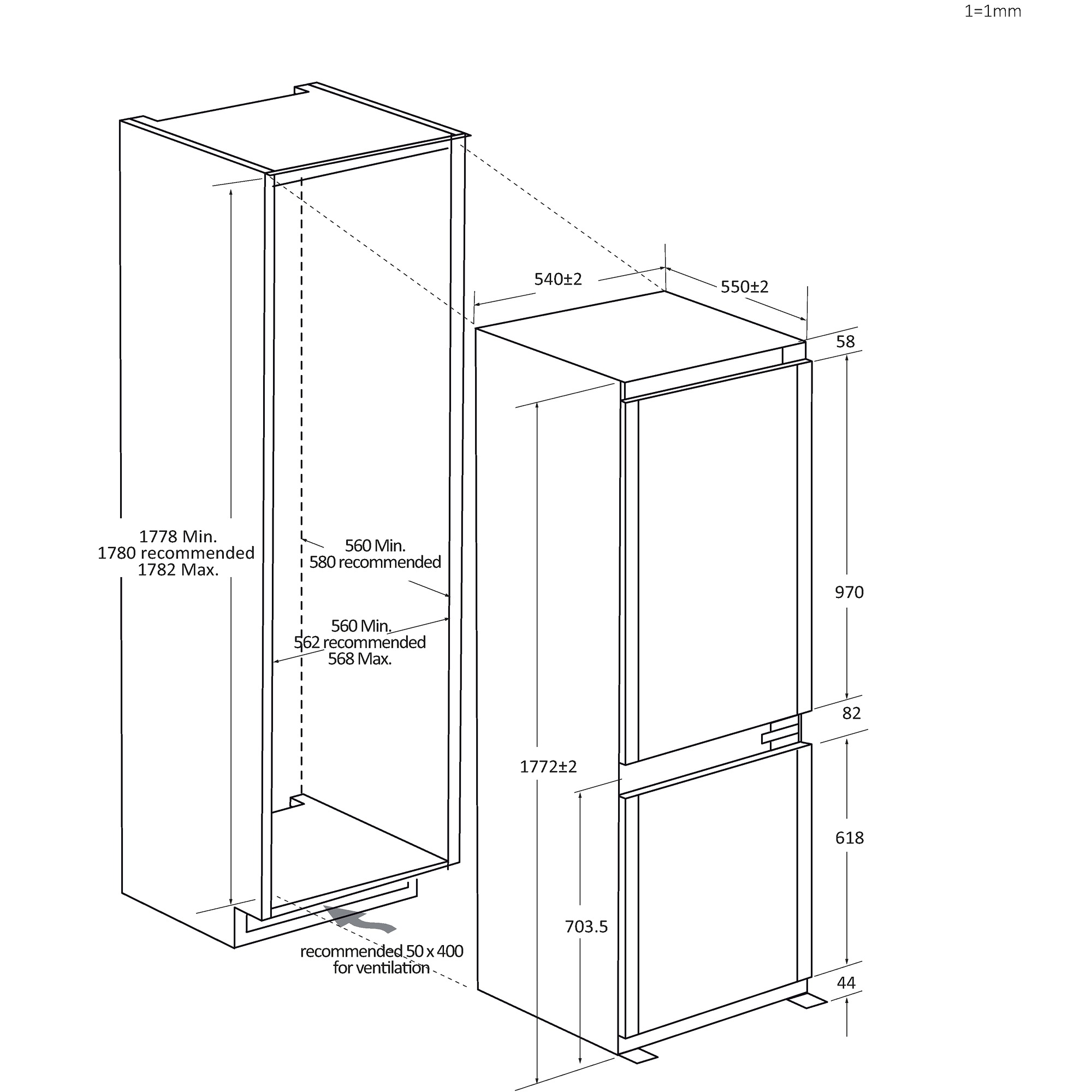 Haier Einbaukühlgefrierkombination ID Titanium 2 »HBQW5518D« 177,2 cm hoch 54 cm breit Humidity Zone: Obst, Gemüse und Salat 2x länger frisch halten