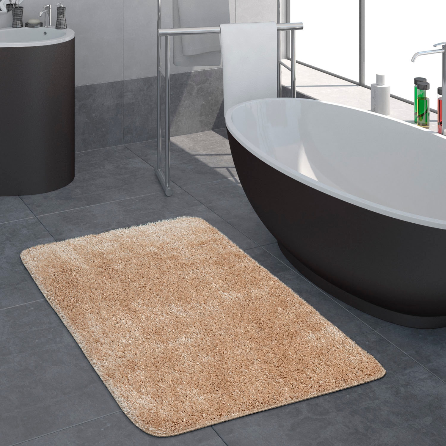 Paco Home Badematte »Sierra 815«, rutschhemmend beschichtet, fußbodenheizungsgeeignet, Badteppich, Uni Farben, besonders weich und flauschig