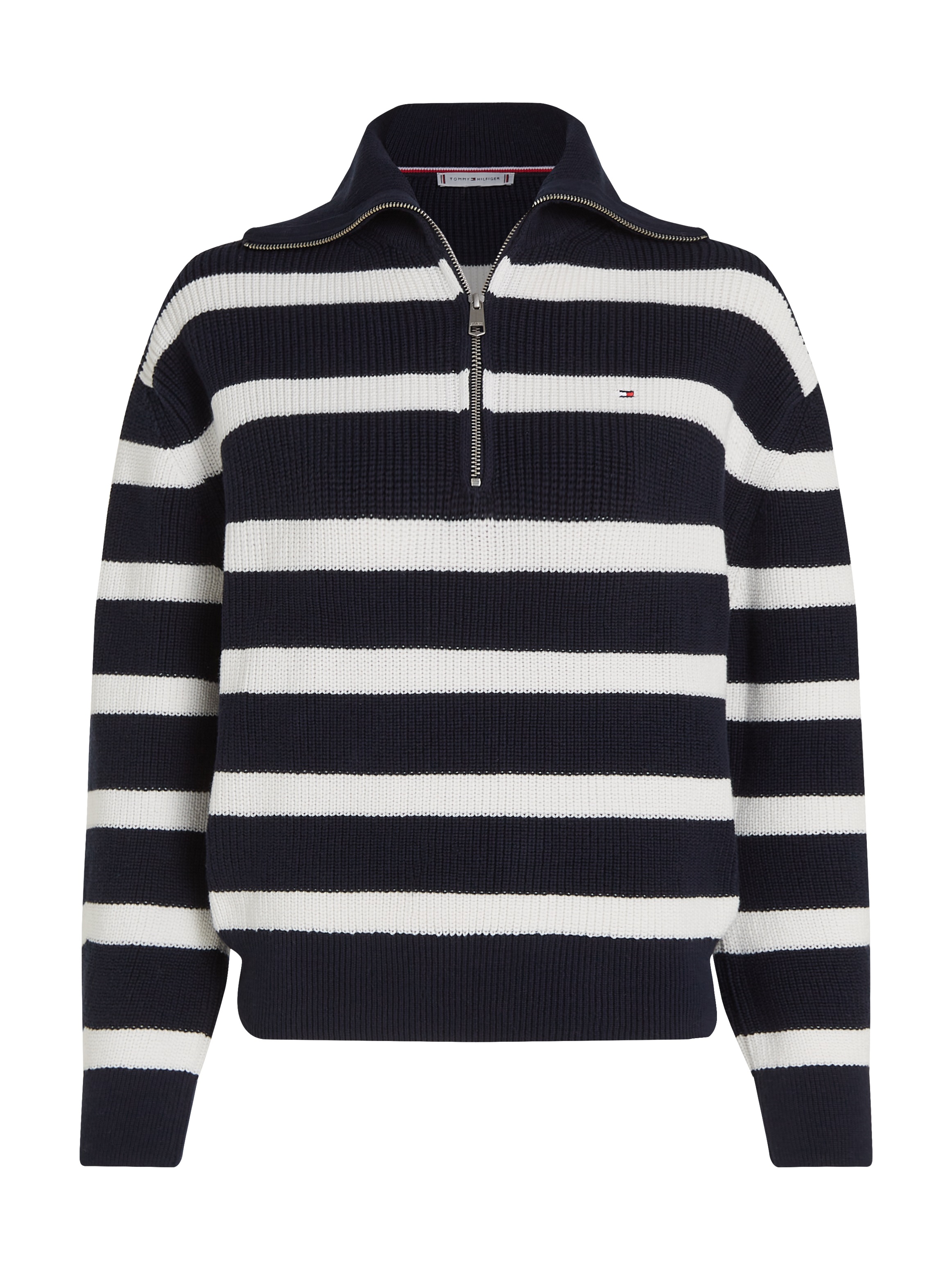 Tommy Hilfiger Troyer »CO CARDI STITCH 1/2 ZIP SWEATER«, mit kurzem Zipper, Streifendessin