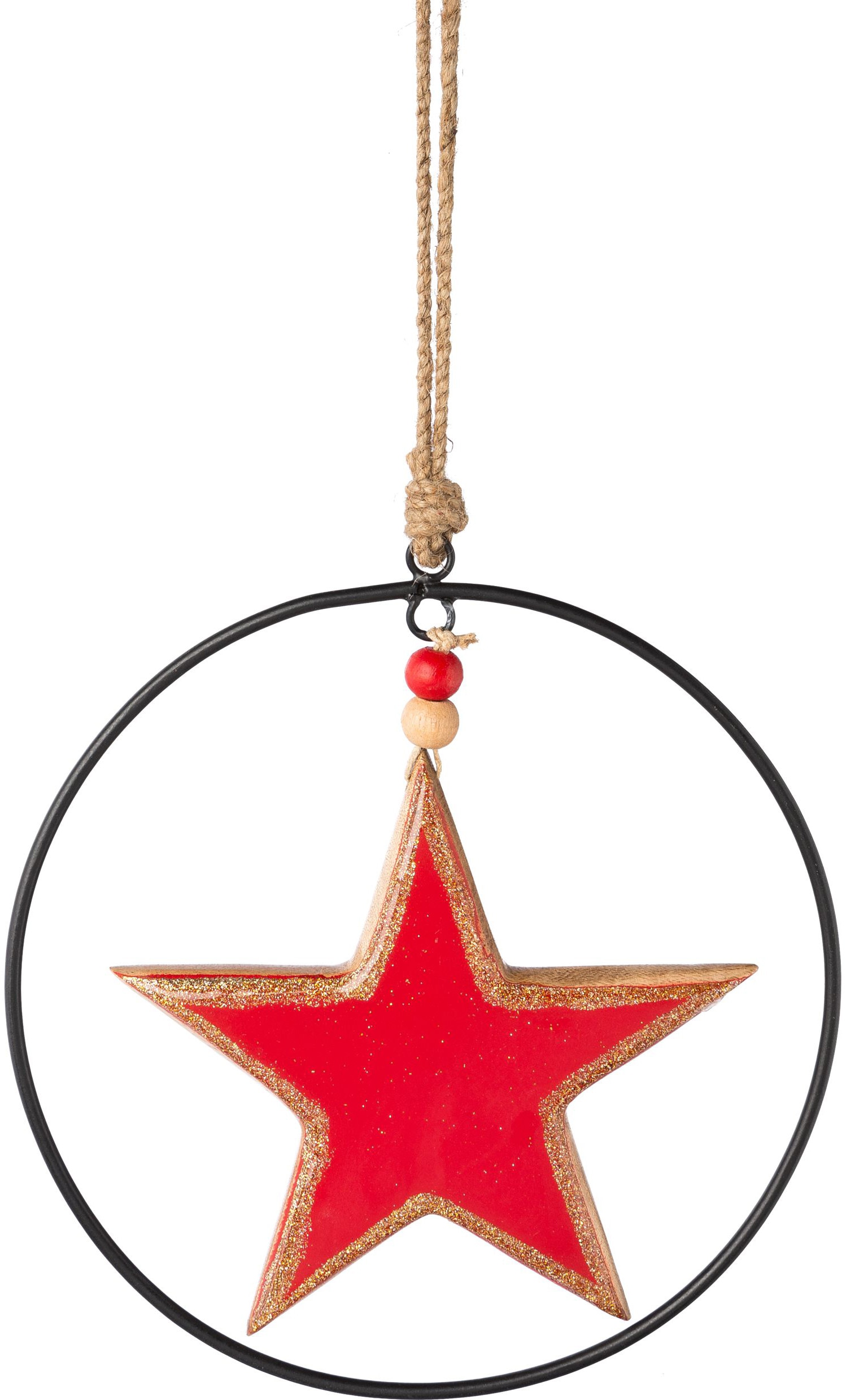 Creativ deco Dekostern »Weihnachtsstern, Weihnachtsdeko rot«, (3 St.), mit Enamel-Lackierung und Metallring, Durchmesser Stern 15 cm