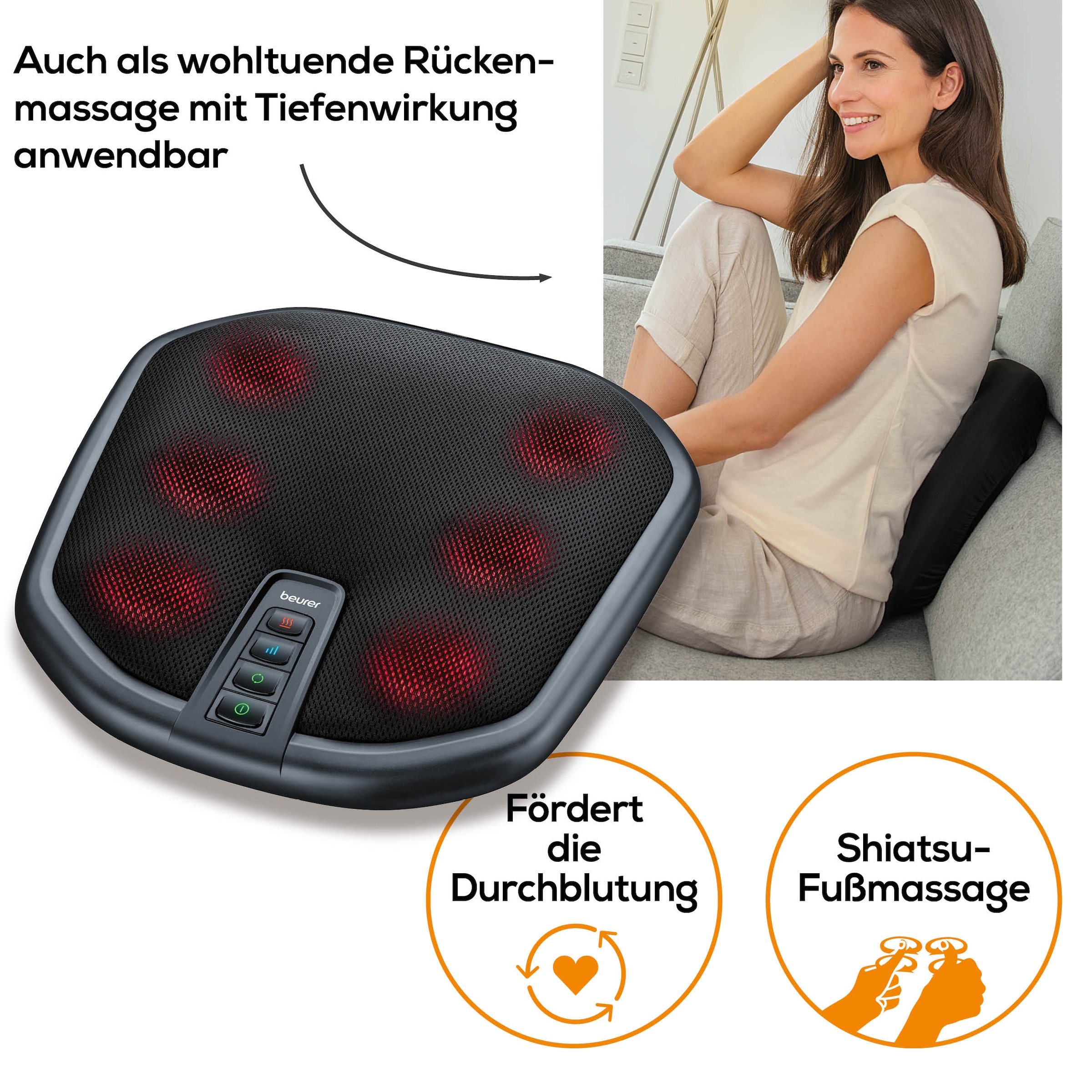 BEURER Fußmassagegerät »FM 70 mit 2-in-1 Funktion: Fuß- und Rückenmassage, mit Wärmefunktion«, 3 Intensitätsstufen, Shiatsu-Massage, waschbarer Bezug