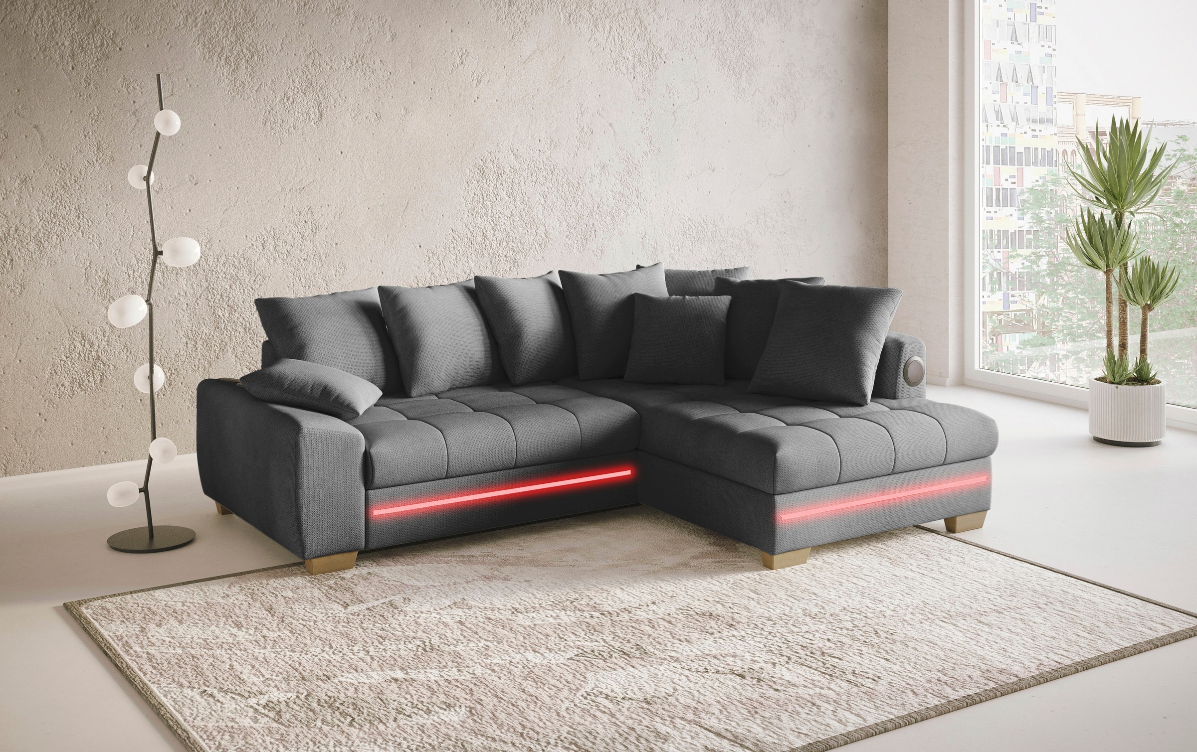 Mr. Couch Ecksofa »Nikita II, L-Form«, RGB-LED, Bluetooth-Soundsystem, wahlweise mit Bett, Bettkasten