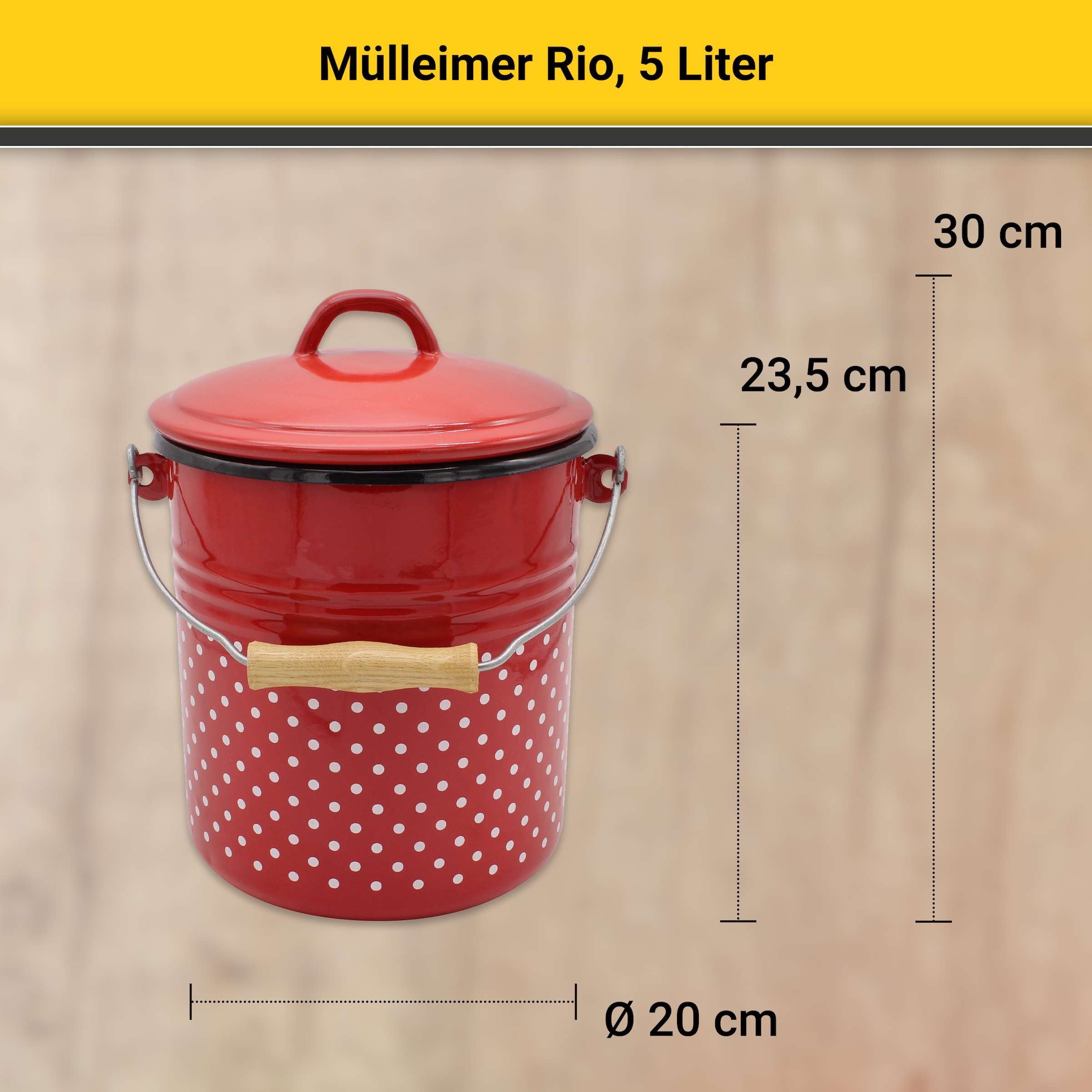 Krüger Mülleimer »Emaille Mülleimer mit Deckel Serie Rio«, schnitt- / kratzfeste Oberfläche, bakterienabweisend, extrem langlebig