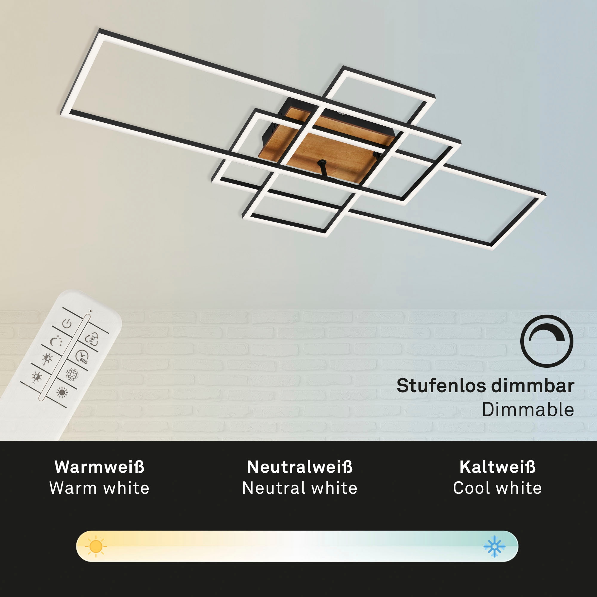 Briloner Leuchten LED Deckenleuchte »3156014 FRAME«, 2 flammig, Deckenlampe, 104x42x10,5cm, Schwarz, 55W, Wohnzimmer, Schlafzimmer