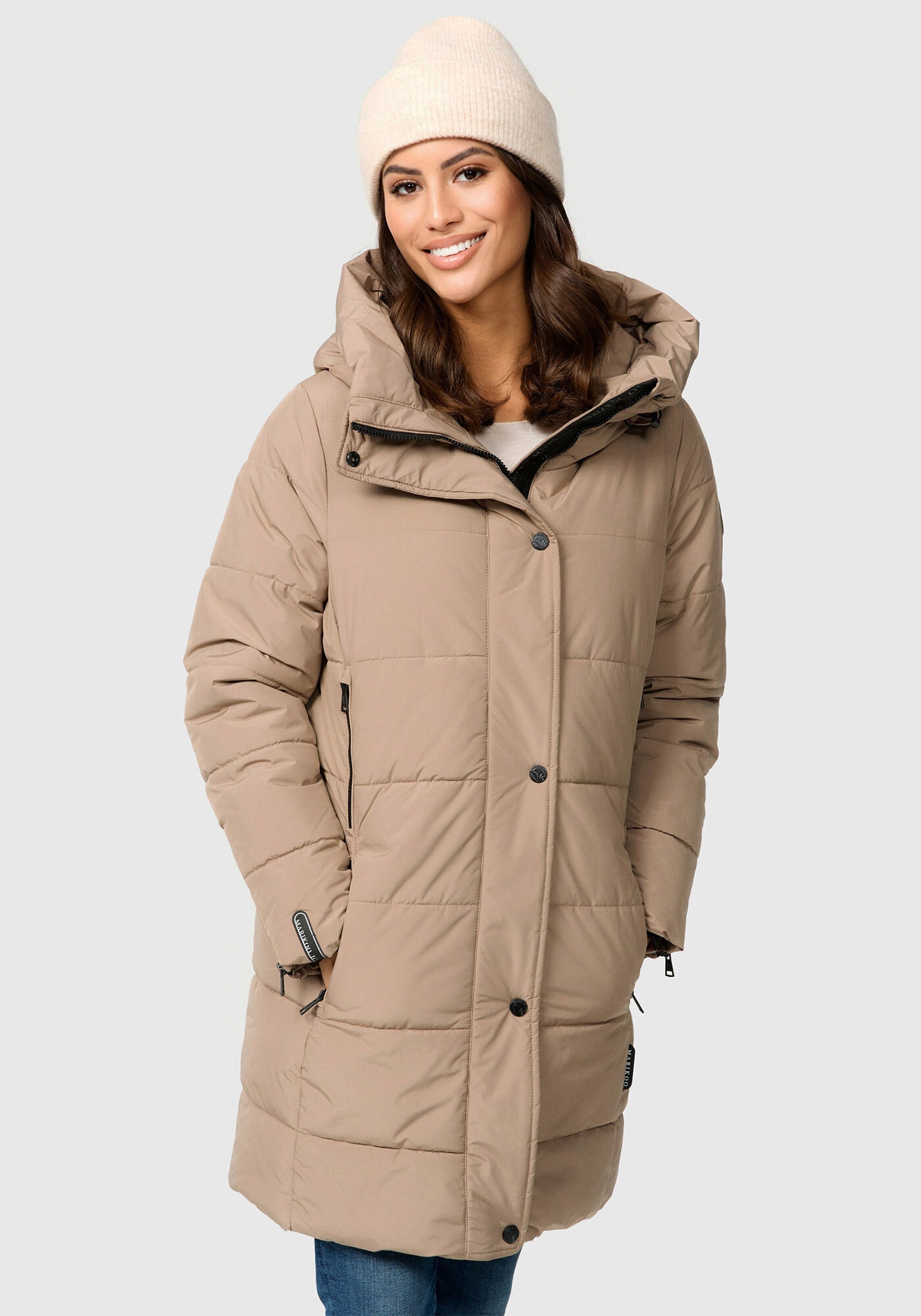 Marikoo, Damen, Winterjacke » Karumikoo XVI Damen Winterjacke B987«, Taupe Grey, XS, Taupe Grey, Mit regulierbaren Ärmelschlitzen