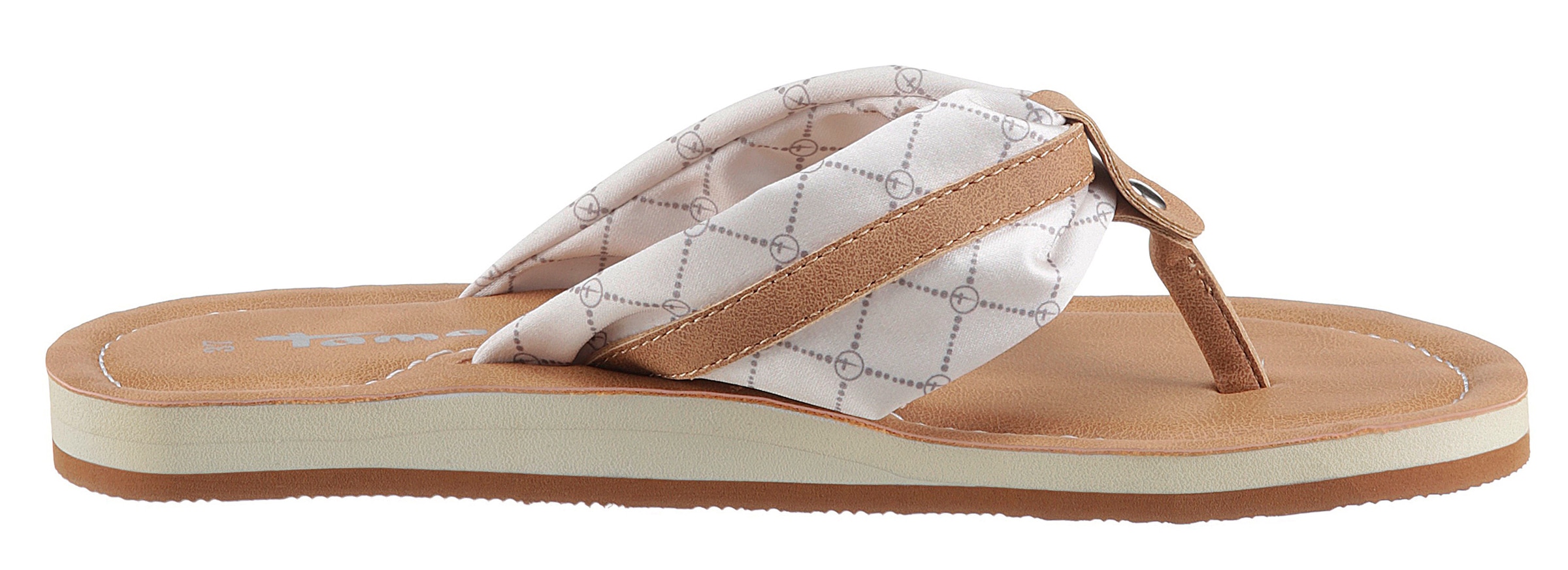 Tamaris Zehentrenner »AVRIL«, Sommerschuh, Flats, Schlappen mit T-Logoanhänger