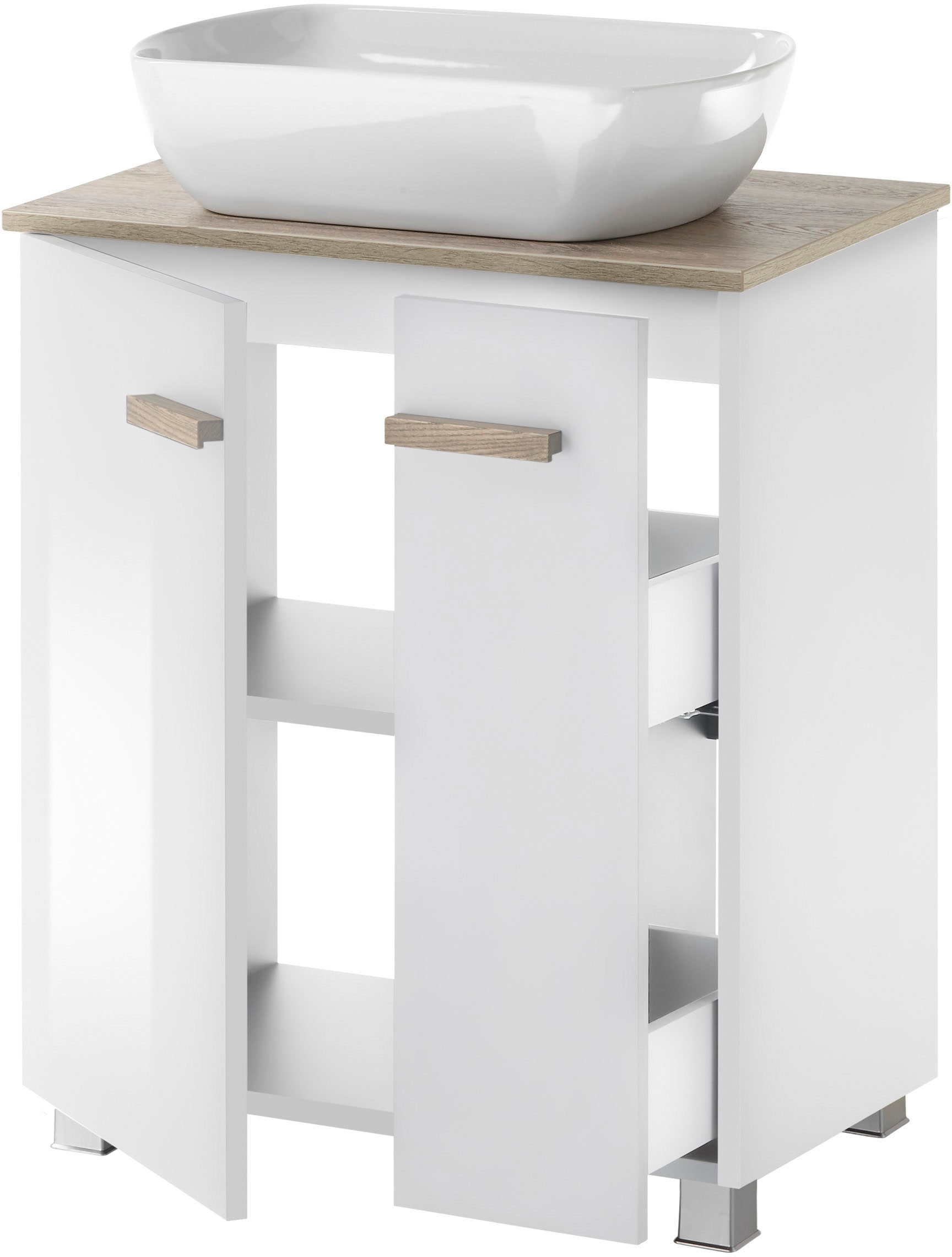 Places of Style Badmöbel-Set »SOLiD«, (2 St.), Breite 60 cm, Waschtisch mit Aufsatzwaschbecken, Spiegel mit LED