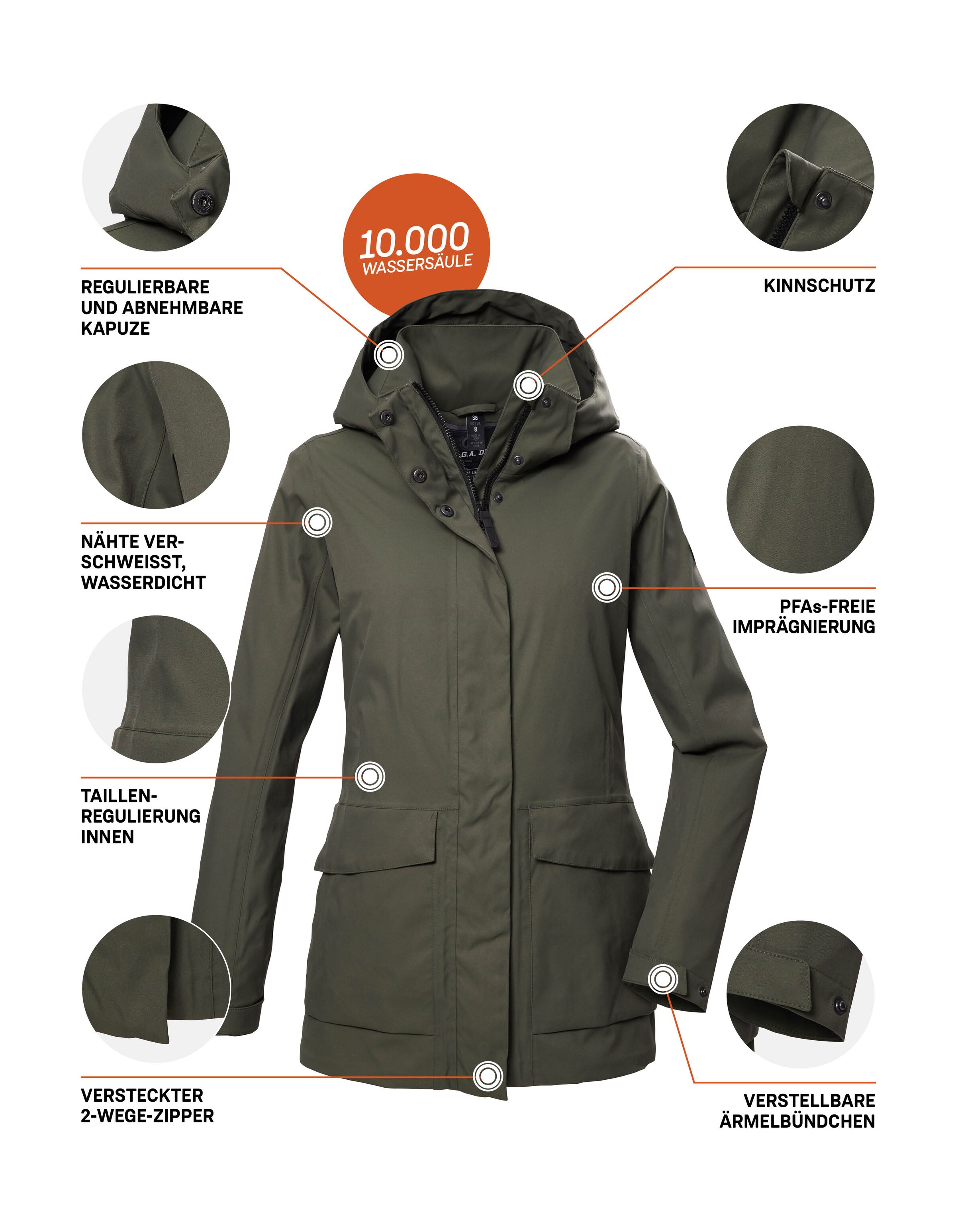 G.I.G.A. DX by killtec Funktionsjacke »GS 54 WMN JCKT«, Wasserdicht, atmungsaktiv, recycelte Materialien, abnehmbare Kapuze