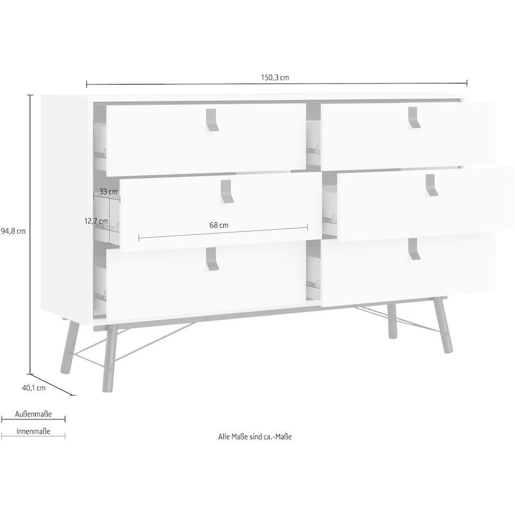 Home affaire Kommode »Ry«, mit 6 Schubladen, Massivholzbeine, auch in anderen Größen