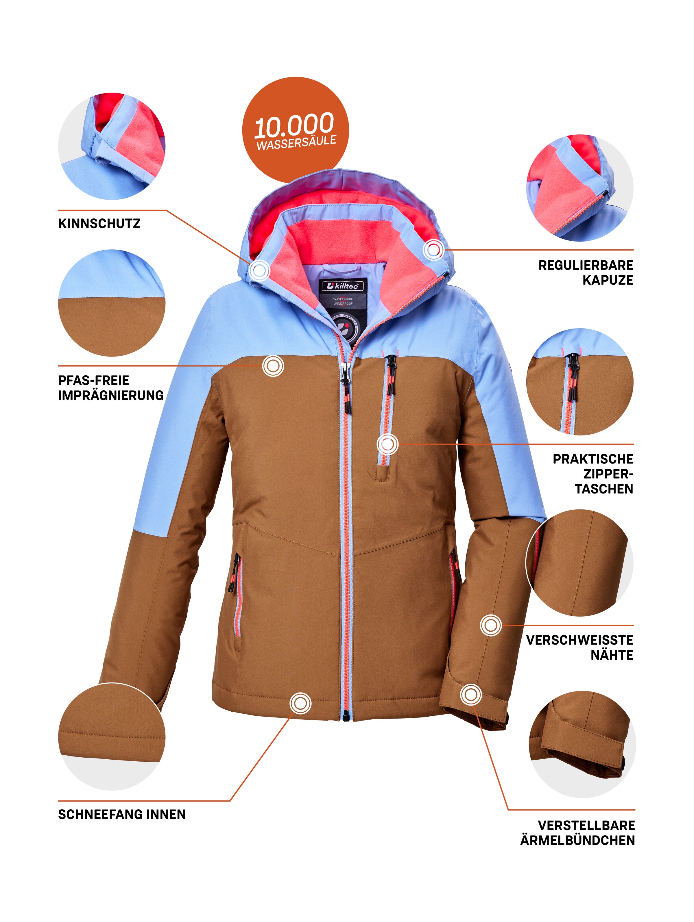 Killtec Funktionsjacke »KOW 353 GRLS JCKT«, Wasserdichte Mädchenjacke mit Kapuze, Schneefang und Fleece-Einsatz