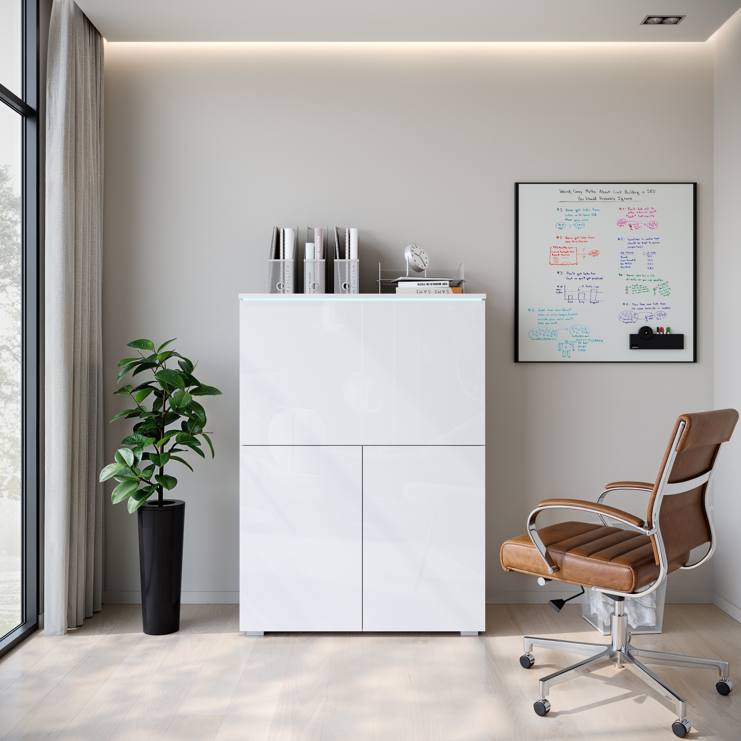 INOSIGN PC-Schrank »Vera, Sekretär, Home-Office-Schreibtisch«, (1 St.), Multifunktional mit Stauraum, klappbare Tischfläche, LED, B 90 cm