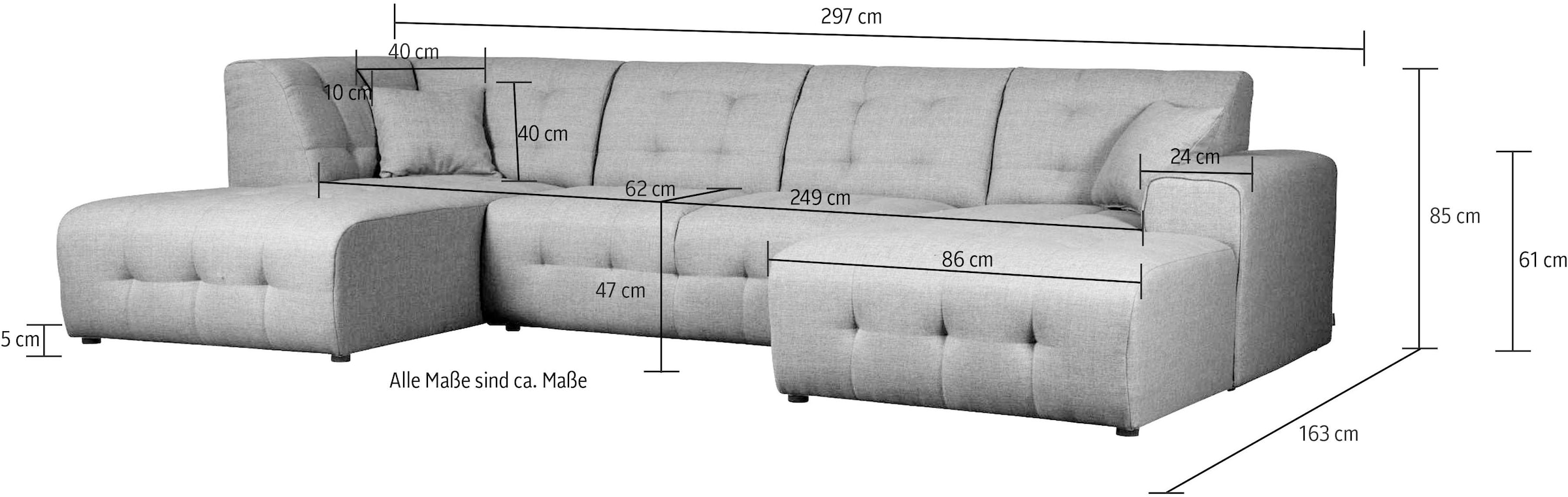 Home affaire Wohnlandschaft »Nosia U-Form«, incl. 2 Zierkissen, mit feiner Steppung