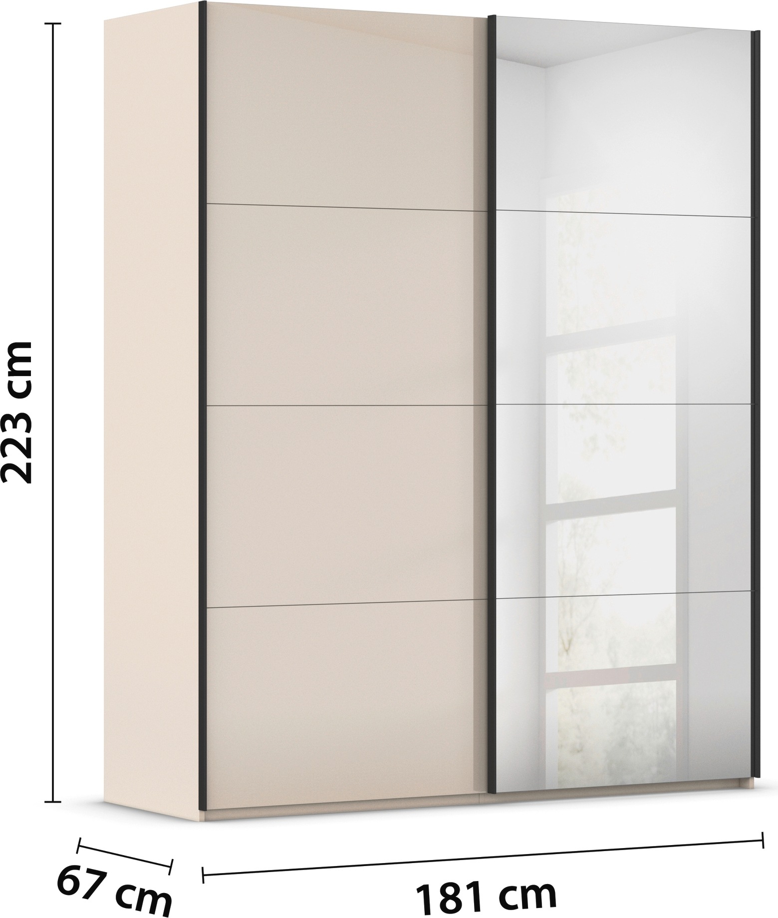 rauch Schwebetürenschrank »Kleiderschrank Schrank Garderobe Schlafzimmerschrank SCALE-FYRA«, edle viergeteilte Türen Spiegel/Glas-Mix viele Farben MADE IN GERMANY