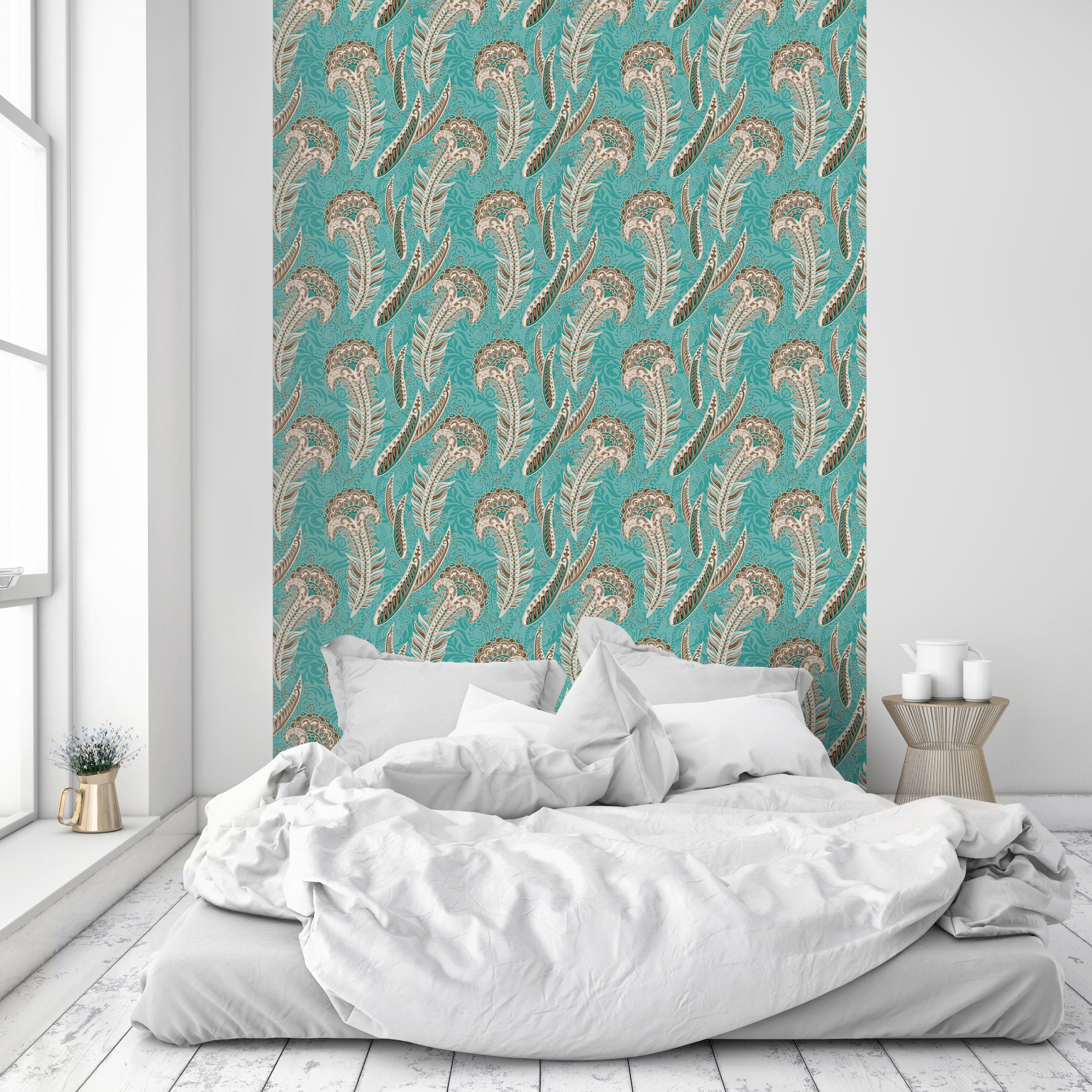queence Vinyltapete »Rayan«, bedruckt-Motiv-botanisch-floral-gemustert-natürlich, 90x250cm, selbstklebend, kinderleichte Anbringung, Sticker