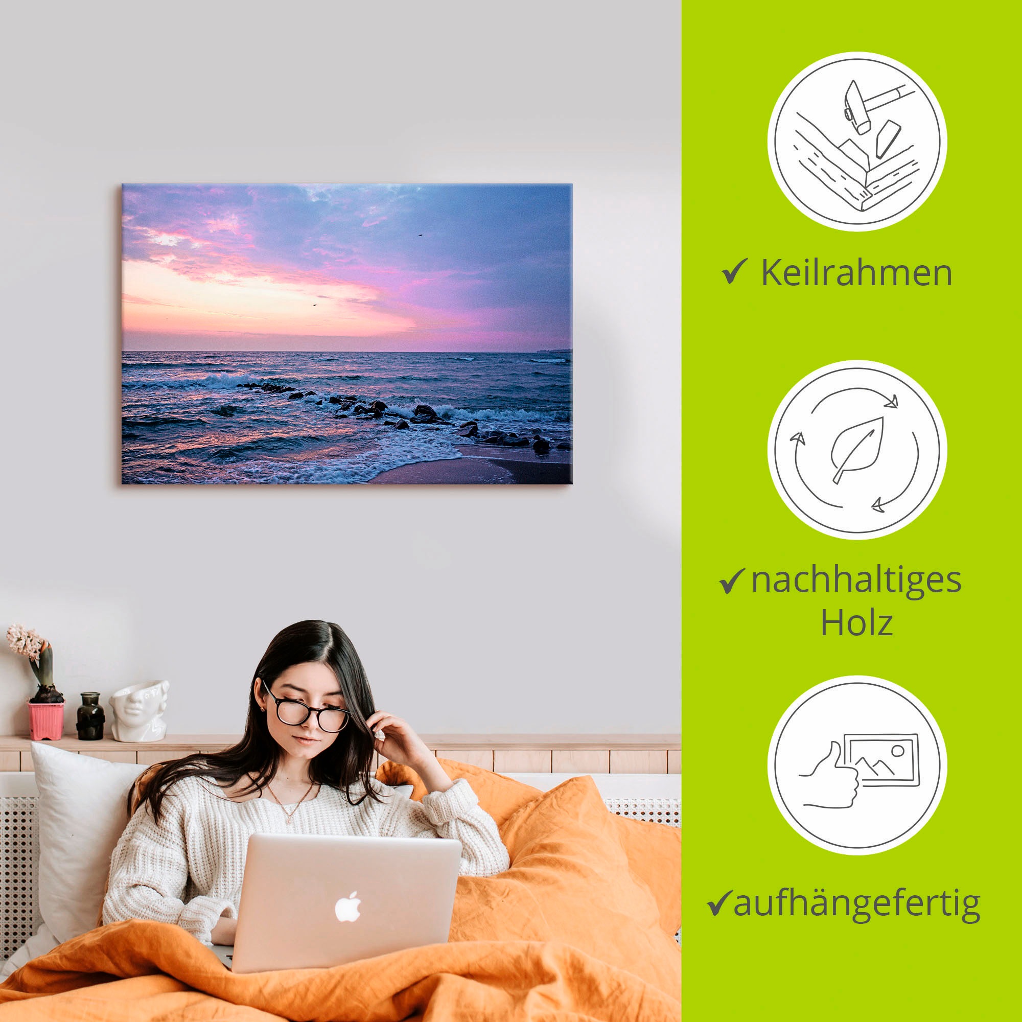 Artland Leinwandbild »Tagesbeginn am schönen Ostseestrand« Gewässer 1 Stk. tlg. auf Holzrahmen gespannt