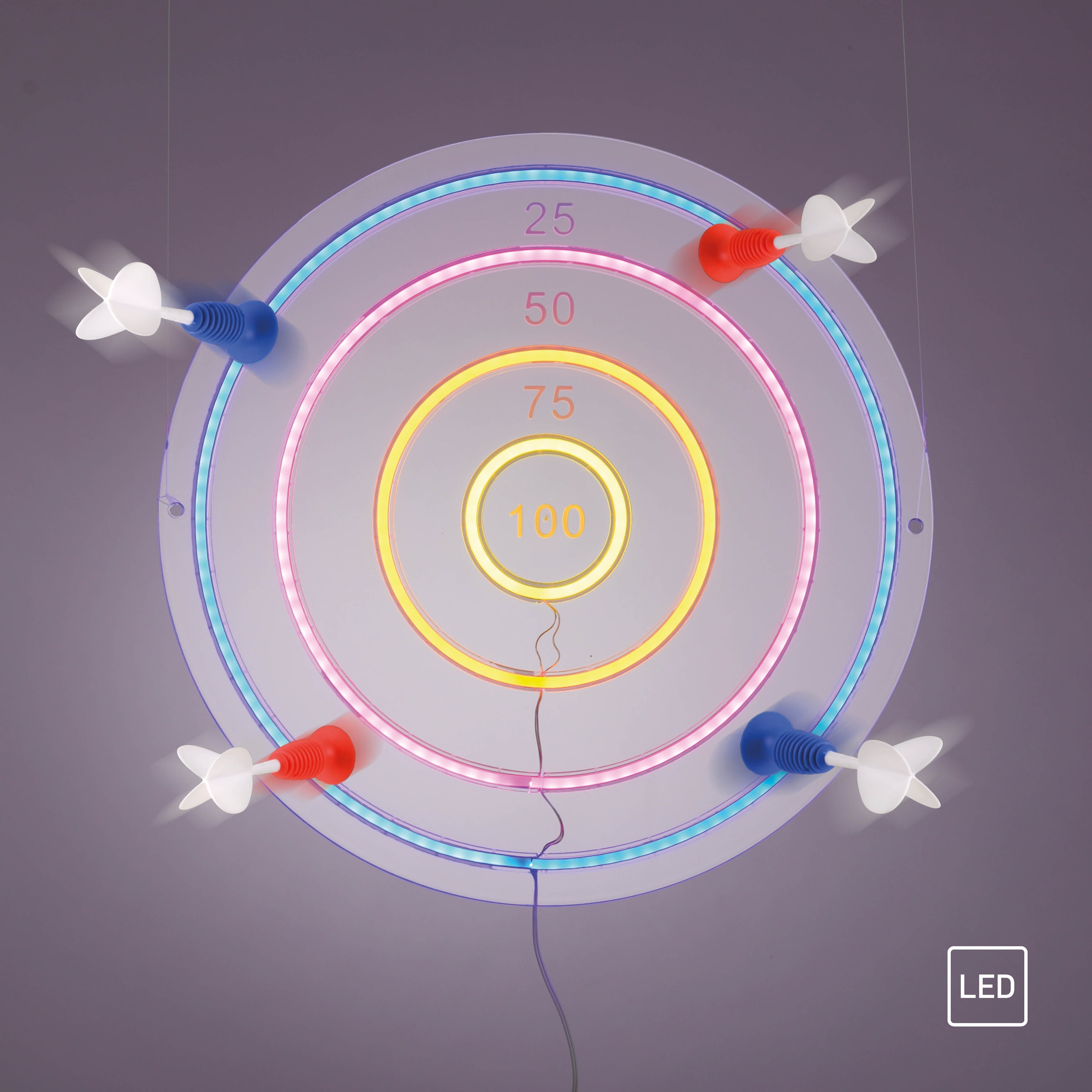JUST LIGHT LED Wandleuchte »Dartscheibe NEON-DARTS« LED-Board 1 Stk. RGB LED-Dartscheibe mit 4 Saugnapf-Dartpfeilen