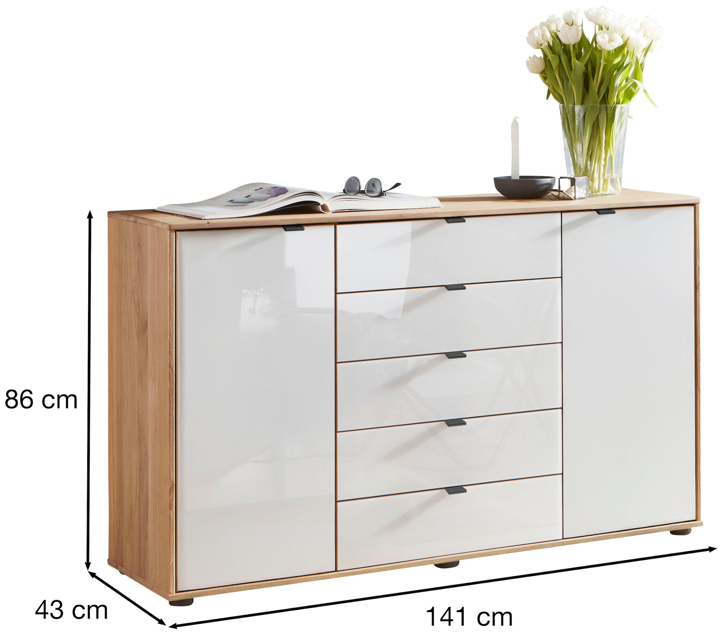 WIEMANN Kombikommode »Cardiff Sideboard, Wäscheschrank, teilmassiv Erle, mit Schubladen« Kommode 141x86x43 cm, braun, mit Dämpfung, MADE IN GERMANY,  verschiedenen Ausführungen, inklusive Einlegeboden