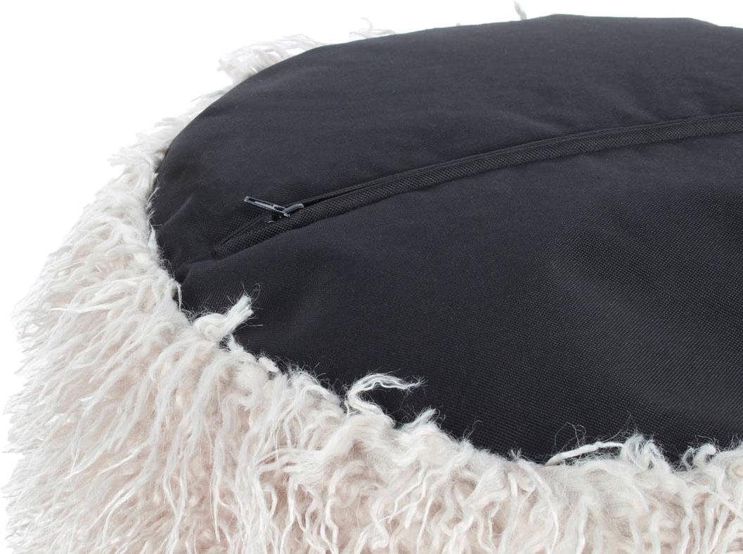Kayoom Pouf »Fellpouf Bobtail 125, Fellhocker in zweifarbigem Design«, (1 St.), modern, dekorativ, kindersicherer Reißverschluss an der Unterseite