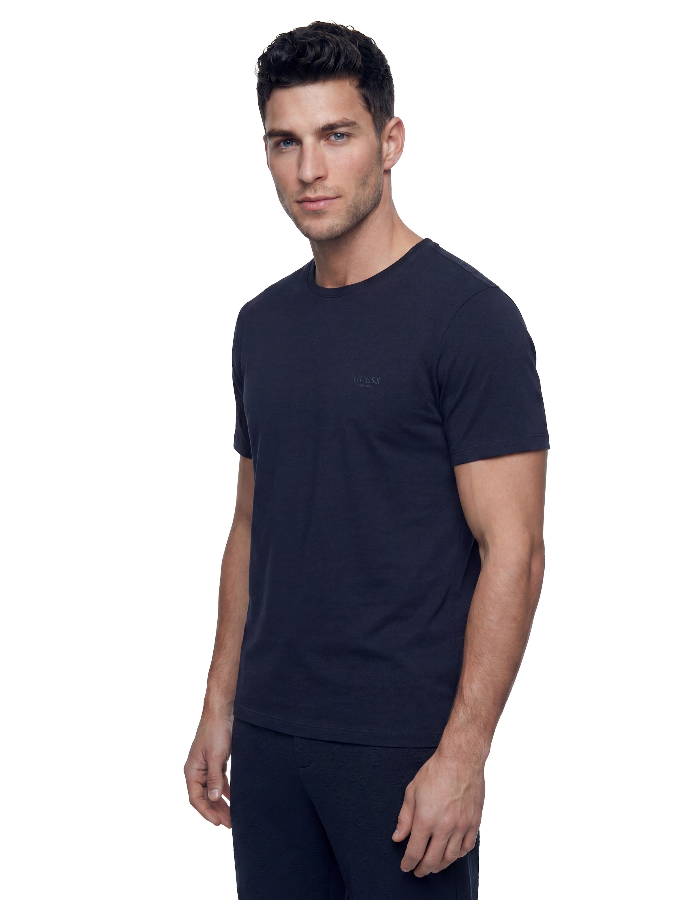 Guess T-Shirt Rundhalsausschnitt, Baumwoll-Mix, Logodruck
