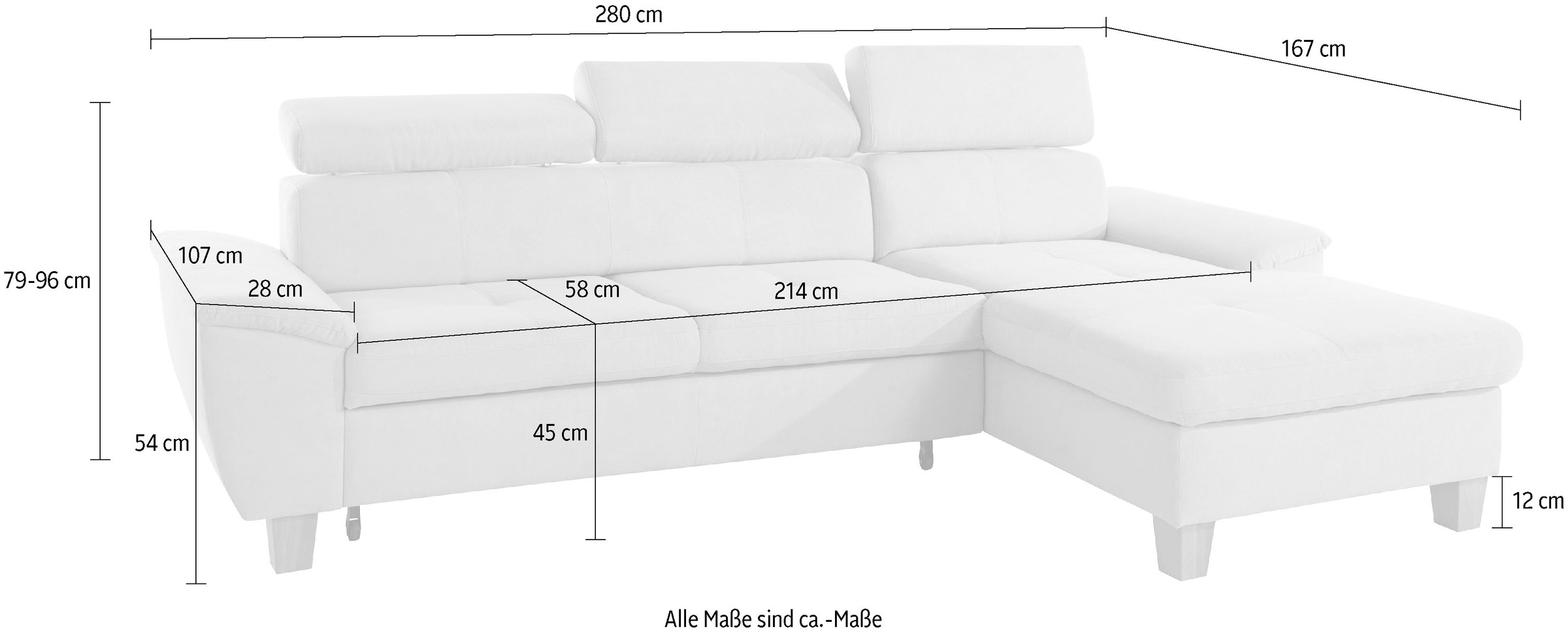 exxpo - sofa fashion Ecksofa »Enya, aufwendige Detailverarbeitung, hoher Sitzkomfort, bequem, L-Form« inkl. Kopfteilverstellung, wahlweise mit Bettfunktion und Bettkasten