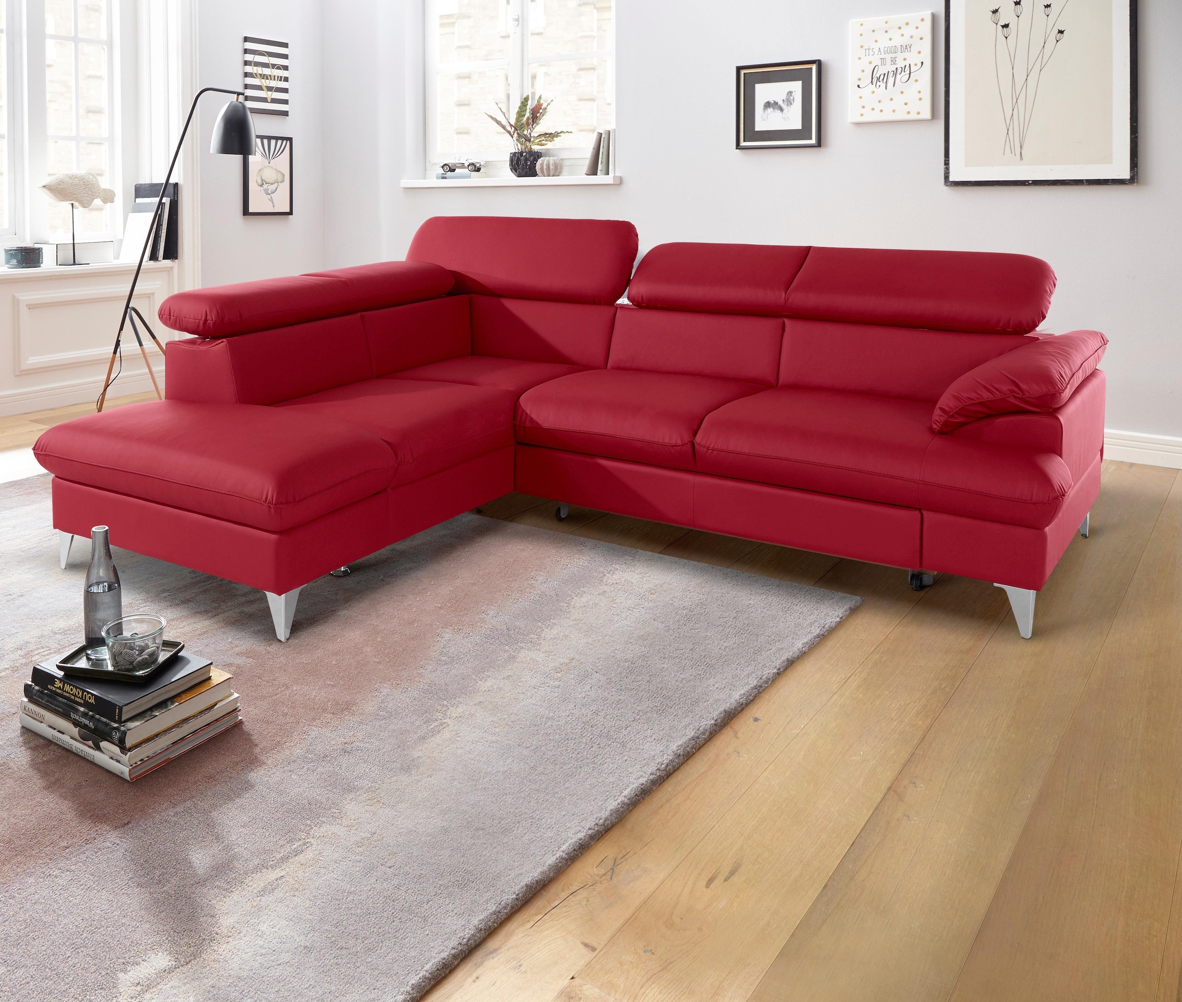 COTTA Polstergarnitur »Caluso L-Form«, Set bestehend aus: Ecksofa mit Kopfteilverstellung & Hocker