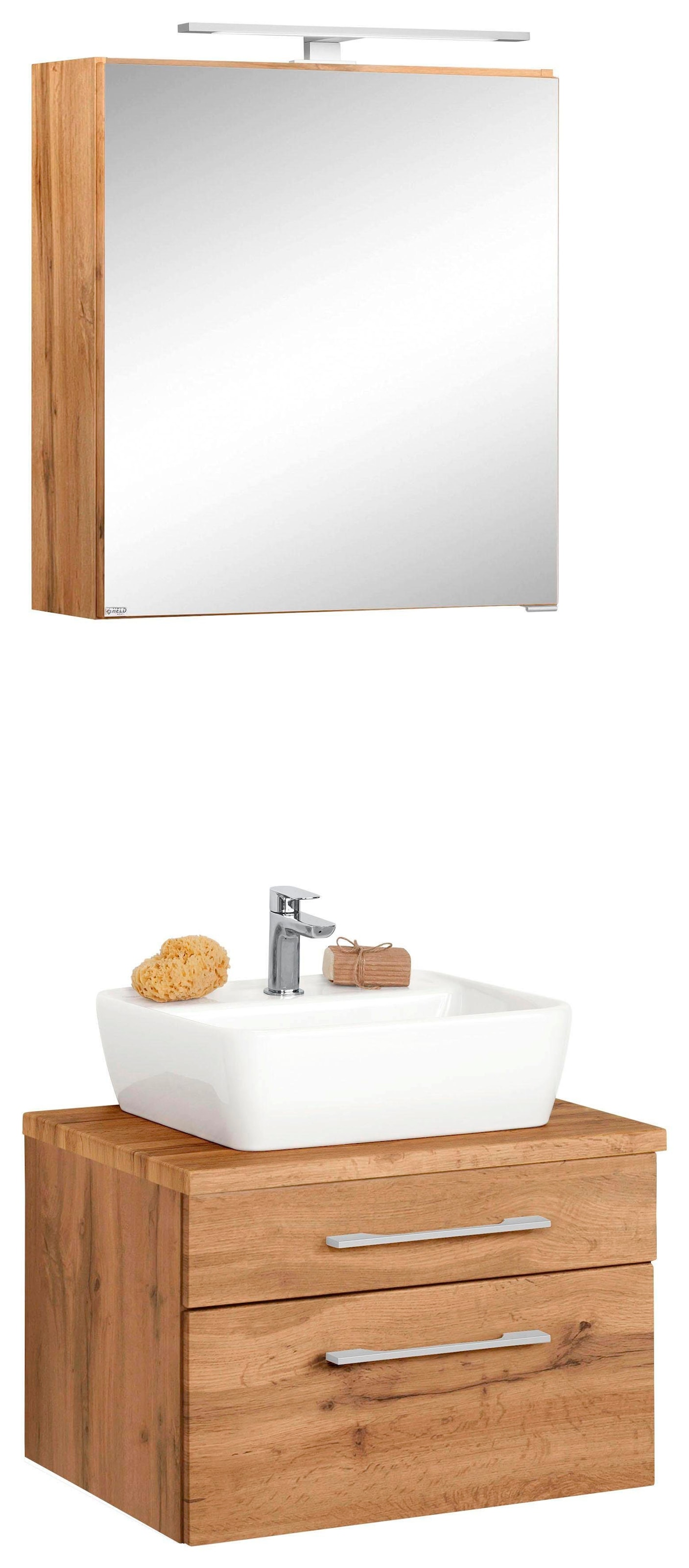 HELD MÖBEL Badmöbel-Set (2 Waschbecken rechteckigem St.), Breite mit bequem Spiegelschrank 60 cm, bestellen »Davos«
