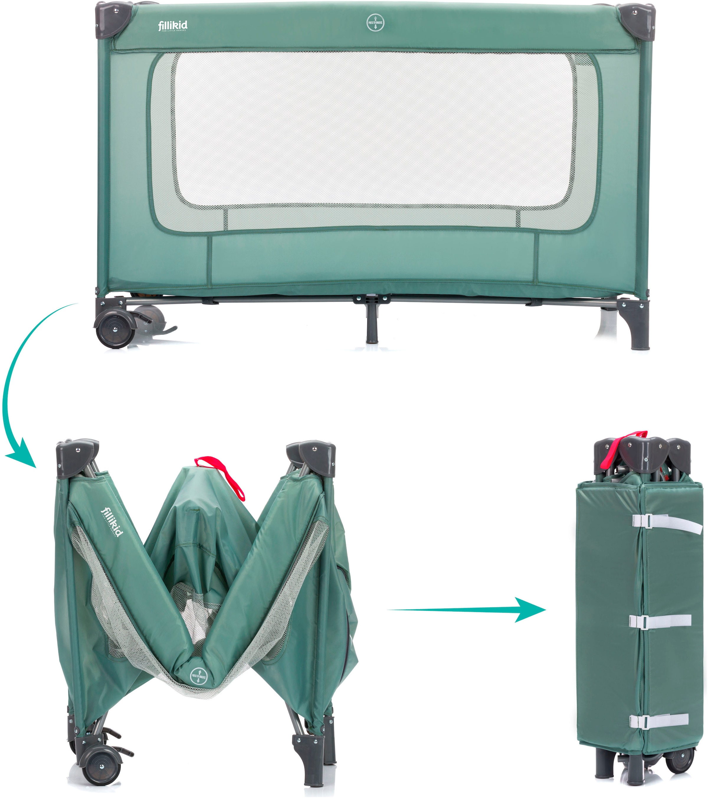 Fillikid Baby-Reisebett »Capri«, mit 2 Rollen; Inkl. Transporttasche