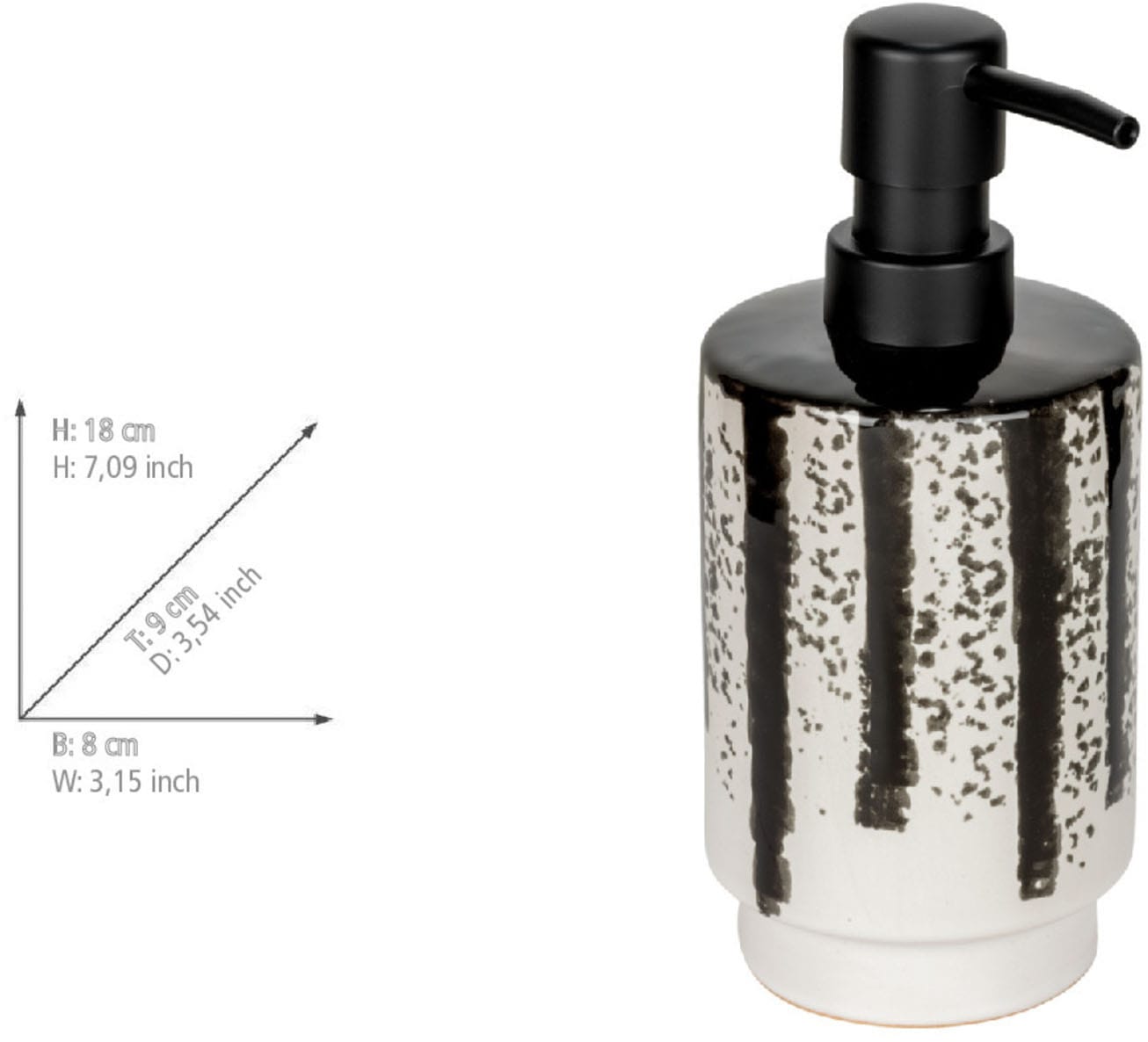 WENKO Seifenspender »Subiza« aus Keramik, handbemalt, mit modernem Streifenmuster, 340 ml