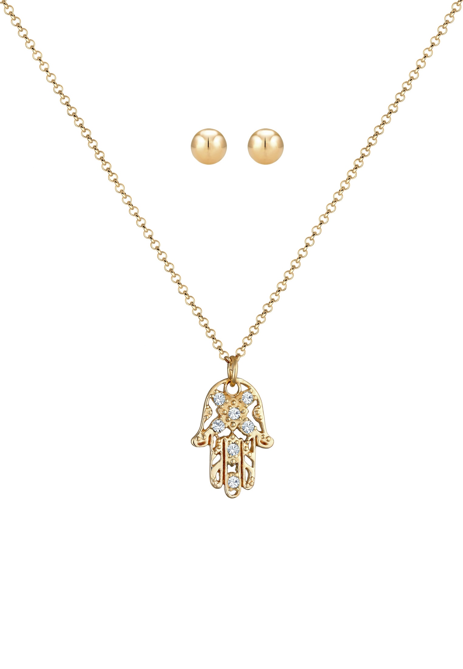 Elli Ohrring und Ketten Set »Schmuckset Hand der Fatima Kristalle Kugel Set 925 Silber«