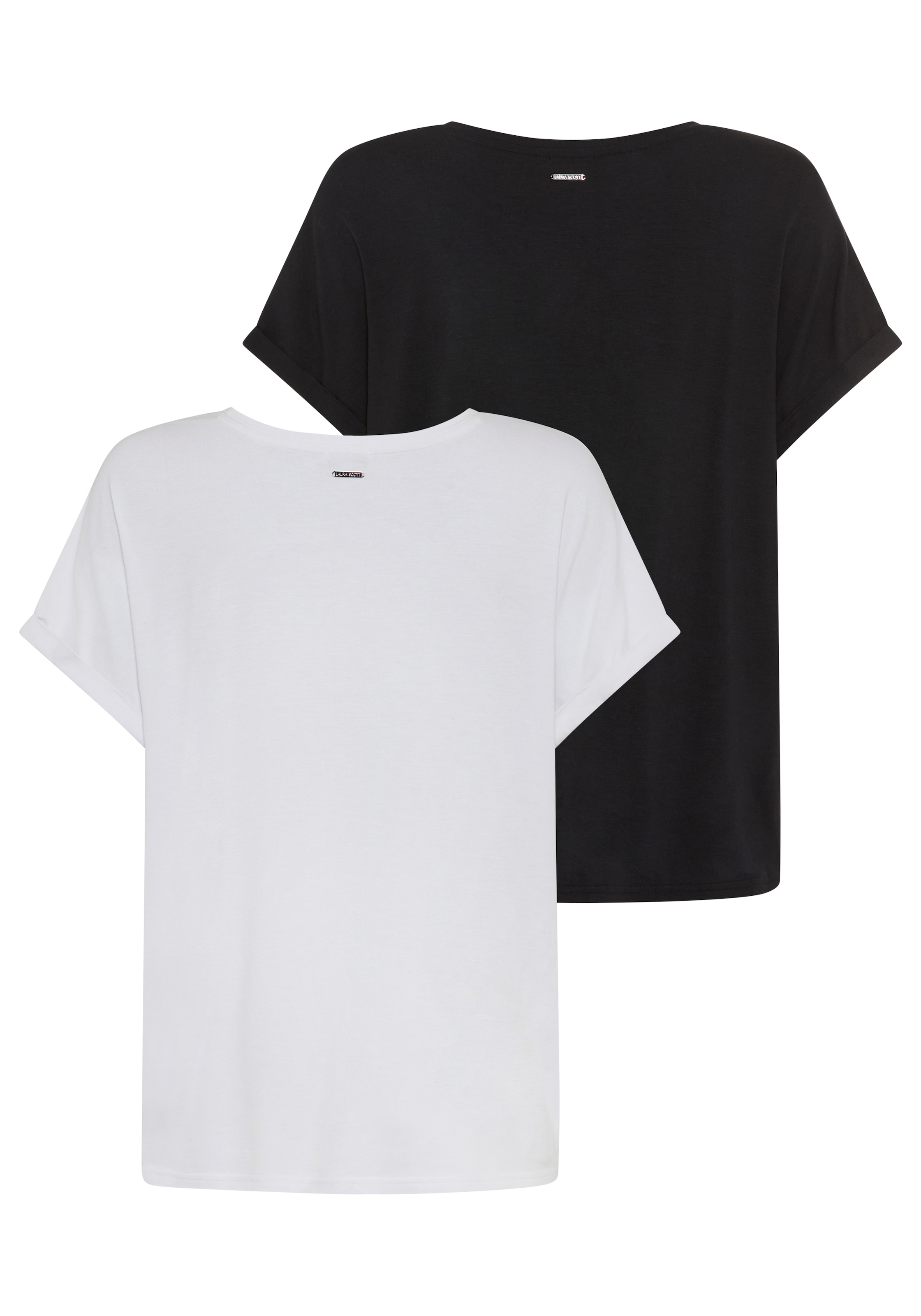 Laura Scott CURVE T-Shirt, (2 tlg.), im 2er Pack mit modischem Ärmelaufschlag - GROSSE GRÖSSEN