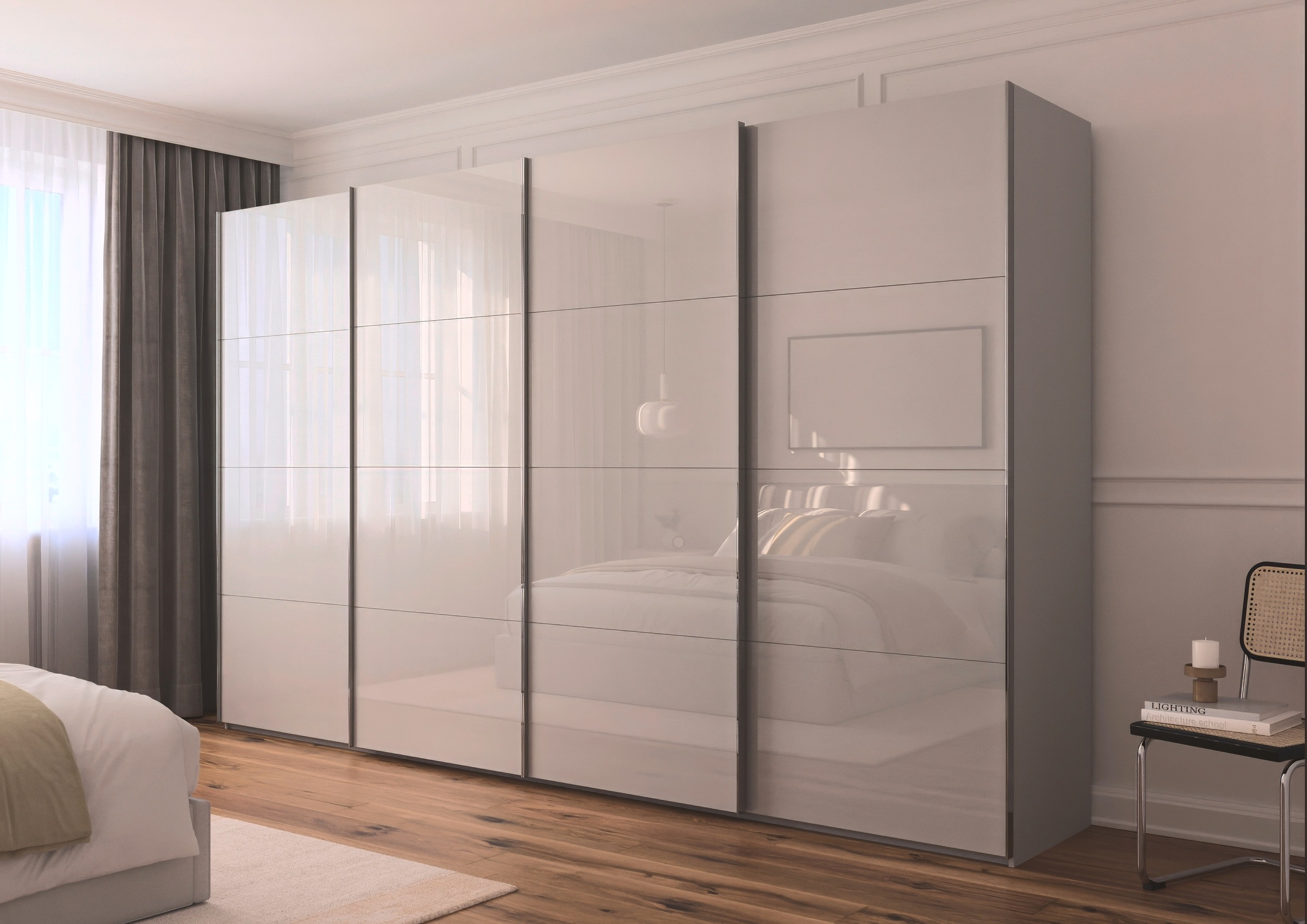 rauch Schwebetürenschrank »Kleiderschrank Schrank Garderobe Schlafzimmerschrank SCALE-FYRA«, edle viergeteilte Türen mit Glas-Front viele Farben MADE IN GERMANY